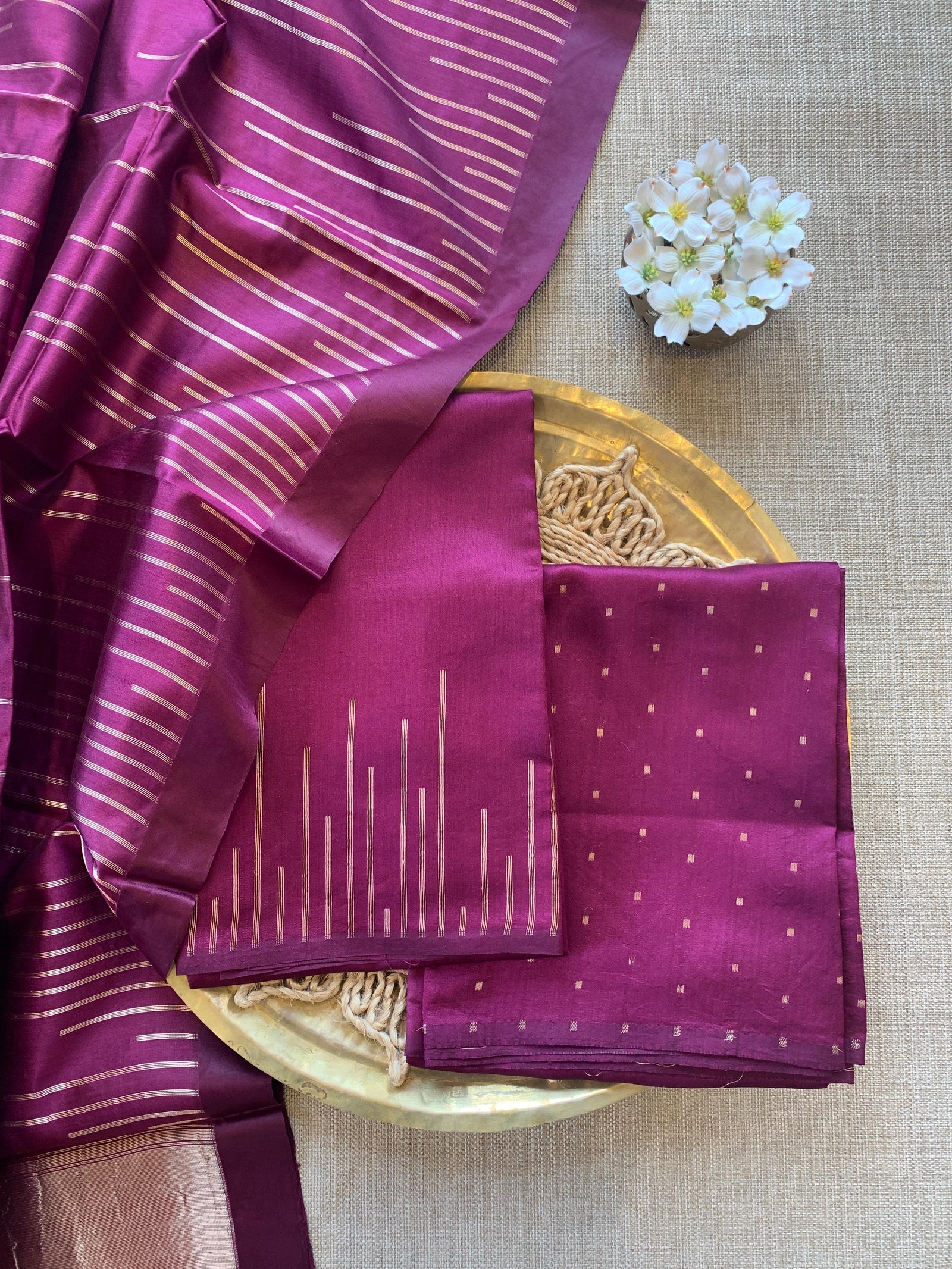 Wine Banarasi Handloom Chiniya Silk 3-pc Suit Set