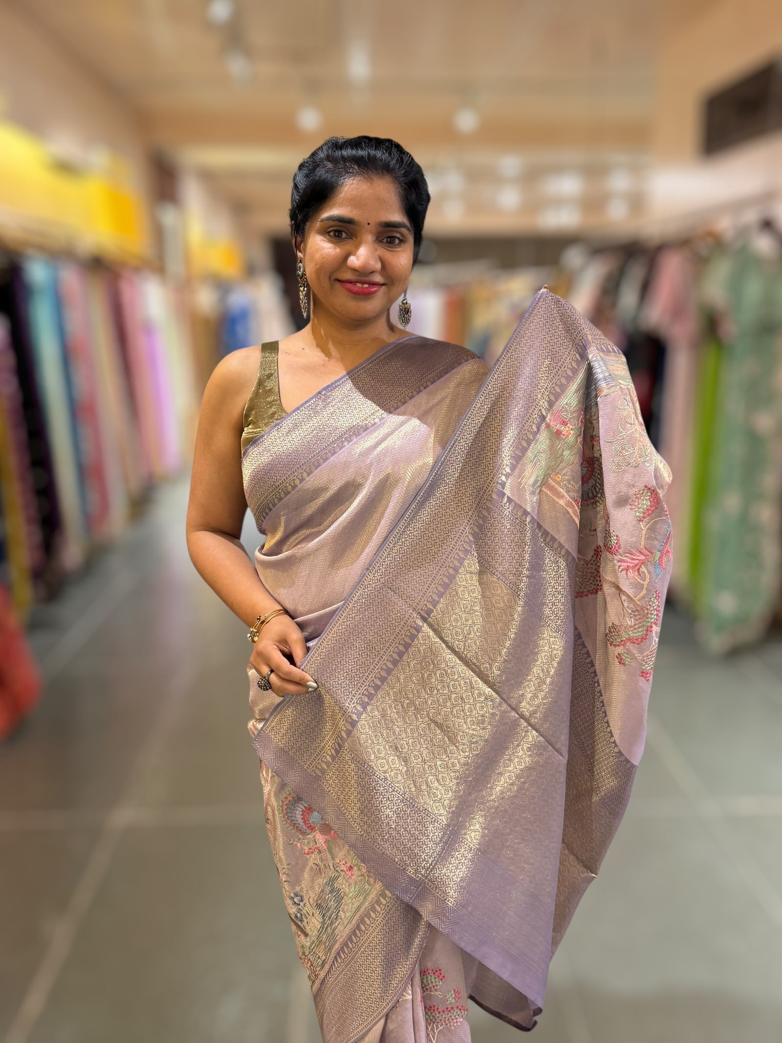 Mauve Banarasi Tonchoi Brocade Saree with Parsi Gara style embroidery