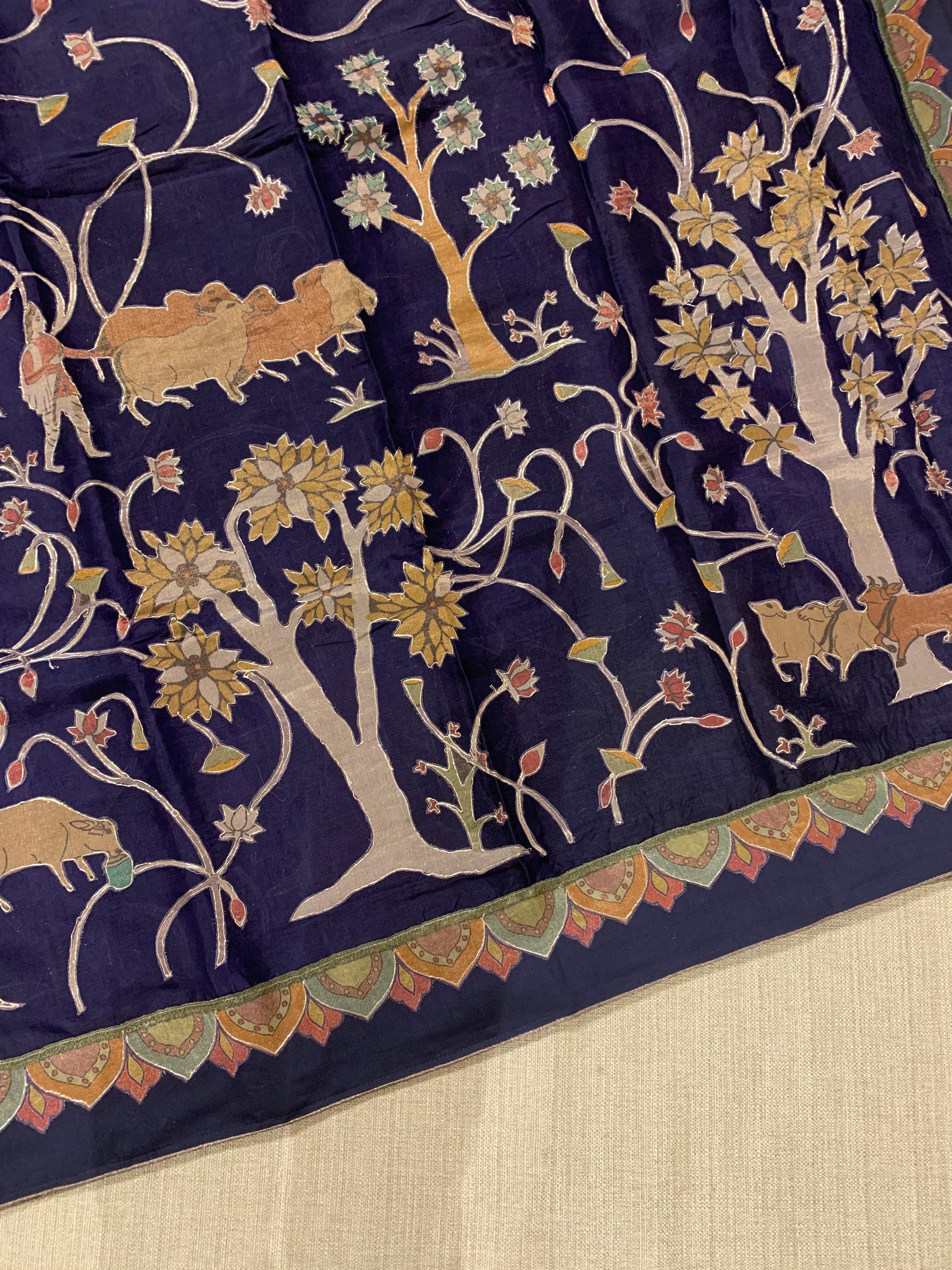 Violet Designer Organza Saree with Stunning Tissue Applique work Saree with Village theme