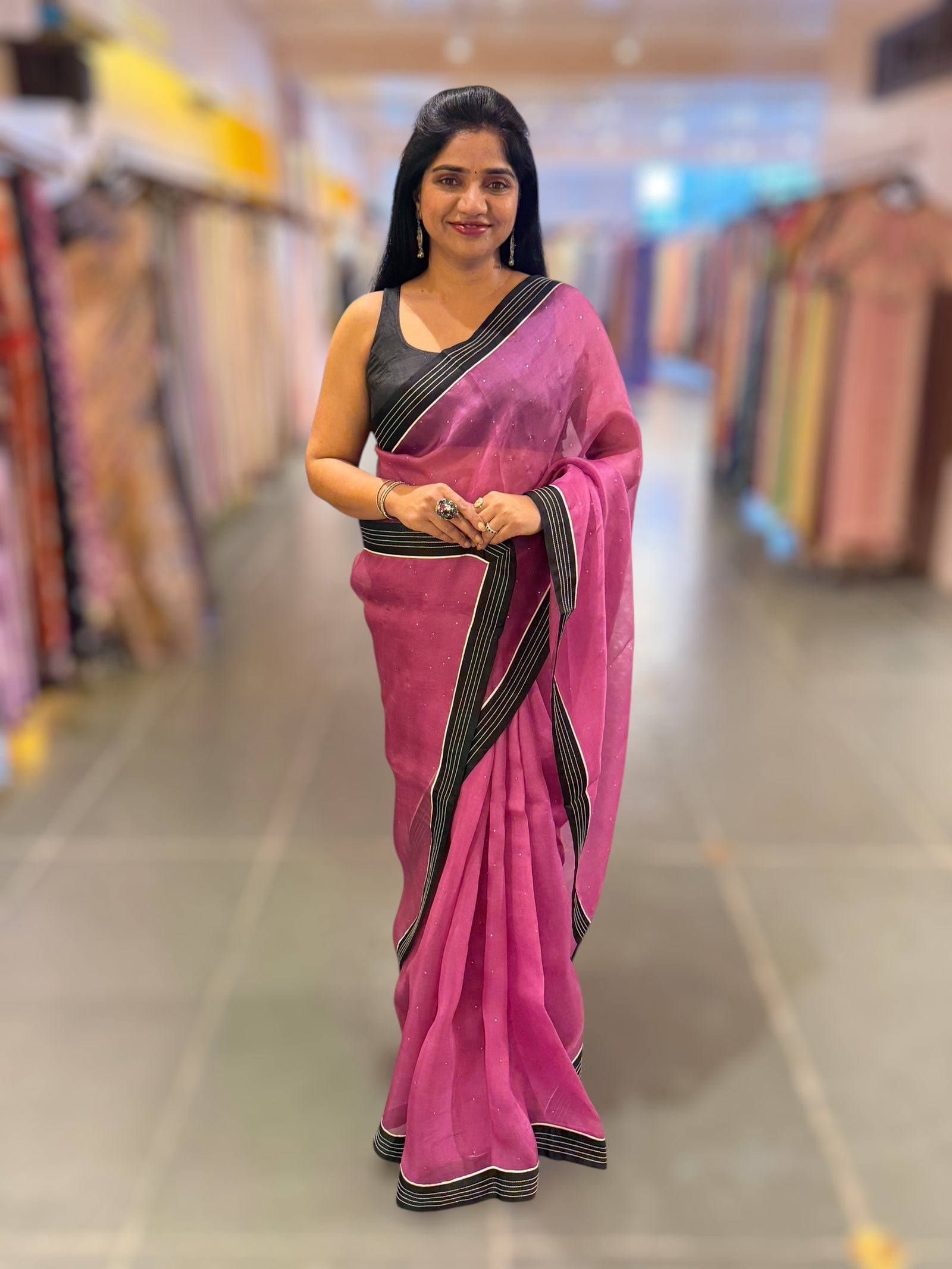 Plum Jamoon Organza Saree with embroidered blouse