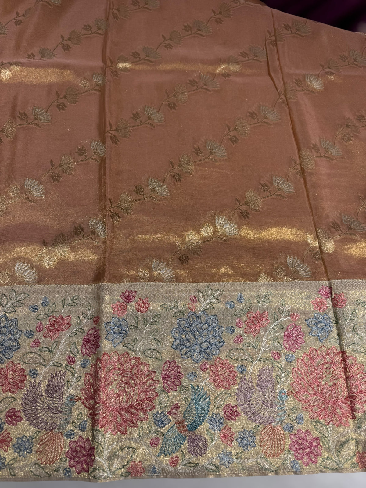 Peach Banarasi Tissue with embroidered border
