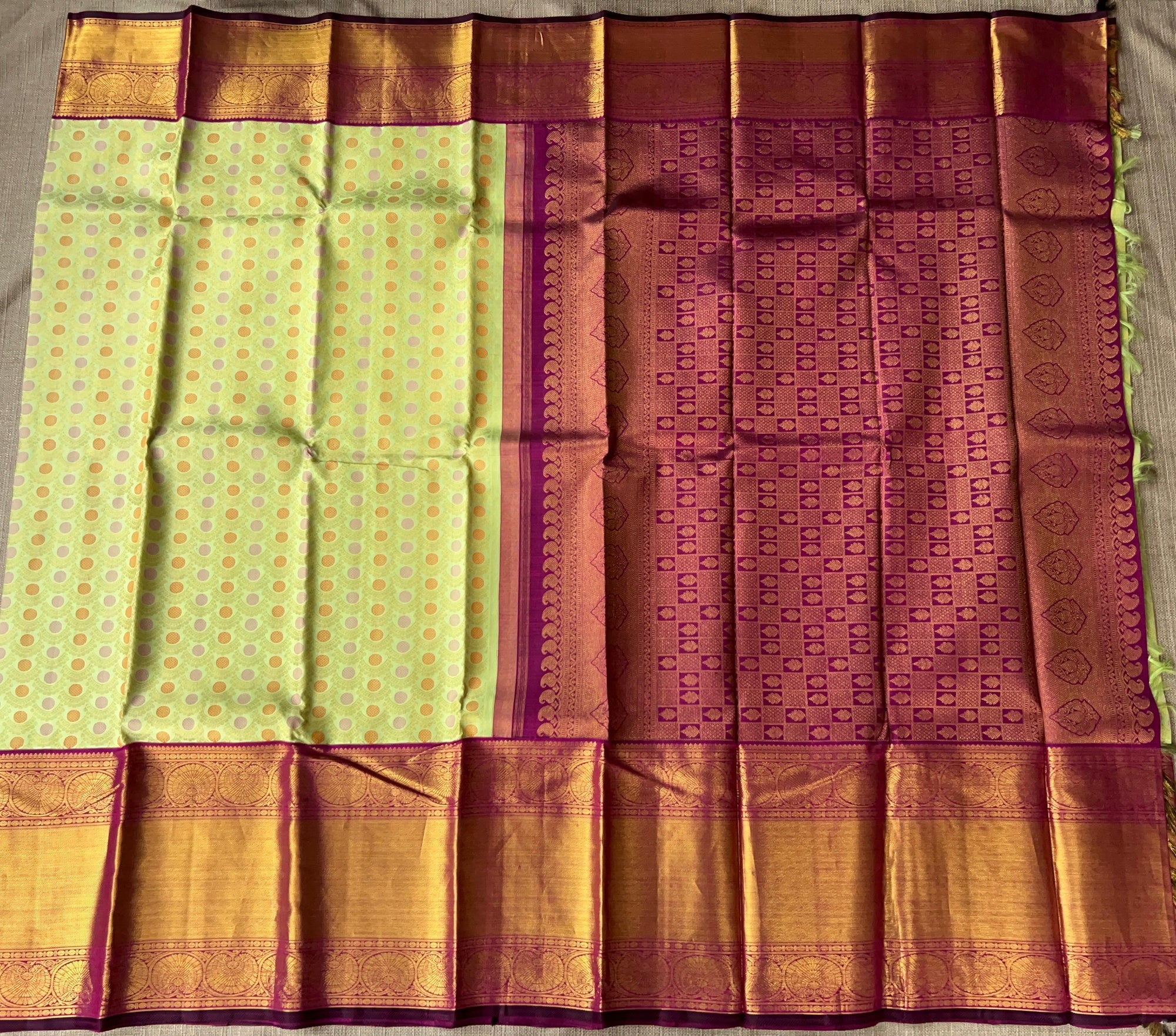 Mint Green Meenakari Korvai Kanjeevaram Saree