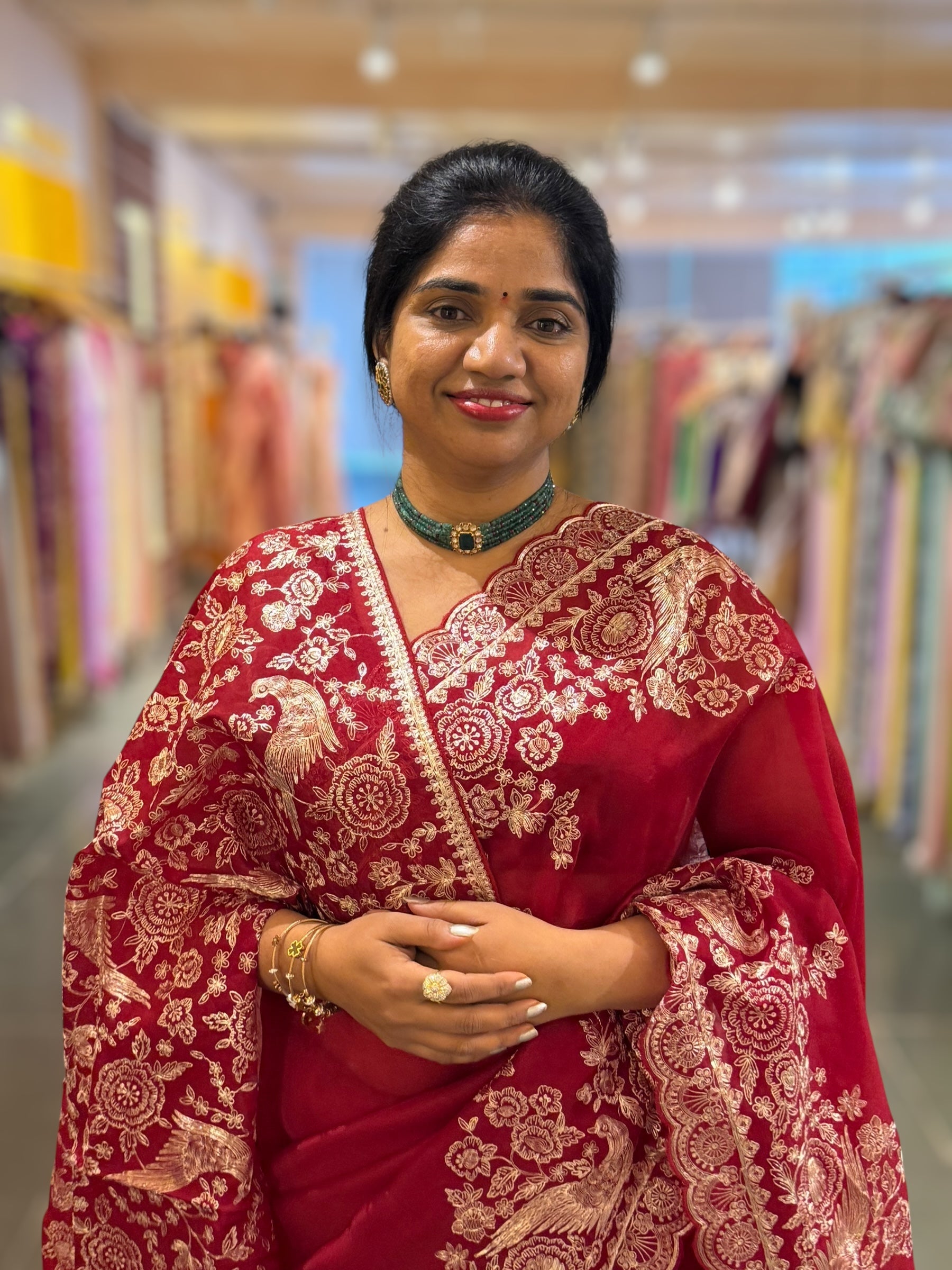 Meroonish Red  Pure organza Saree with pita emb