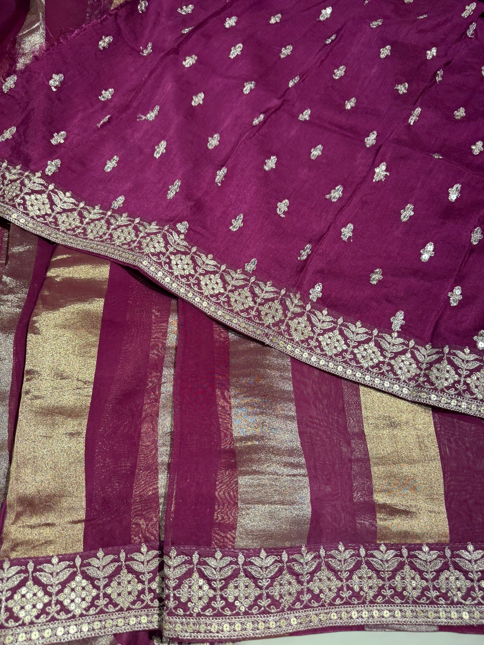 Wine kora tissue stripes saree