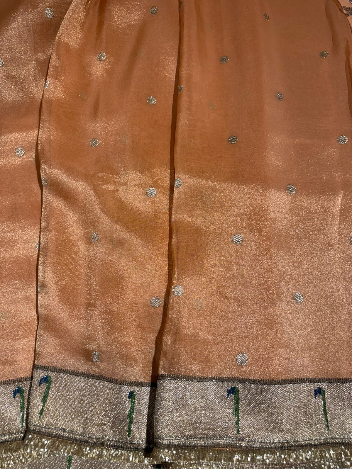 Peach Tissue Saree with pythani tissue embroidered border