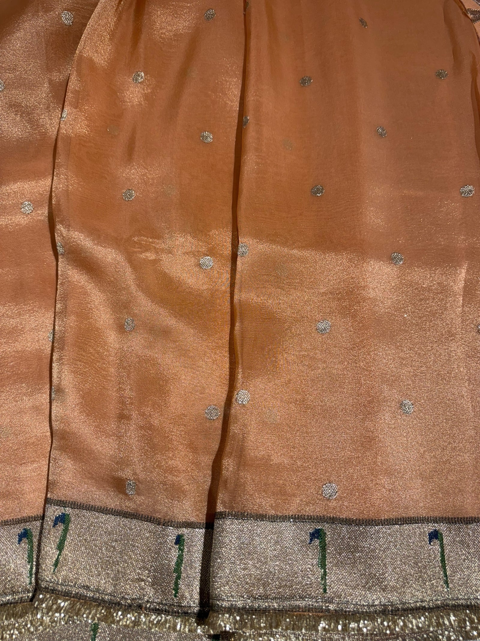 Peach Tissue Saree with pythani tissue embroidered border