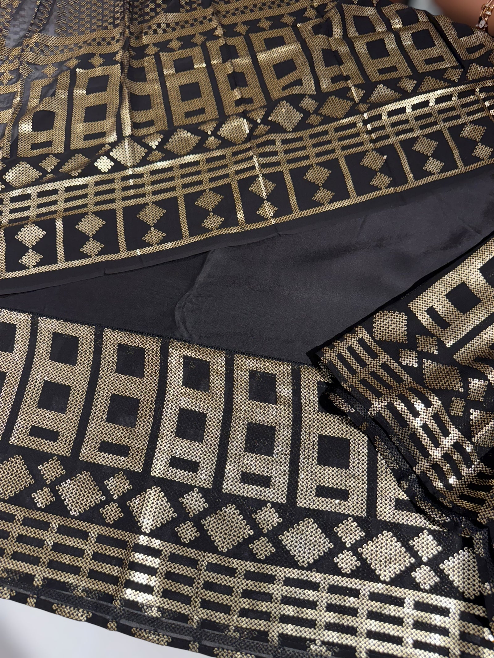 Black pure Satin Saree with designer sequence border and blouse