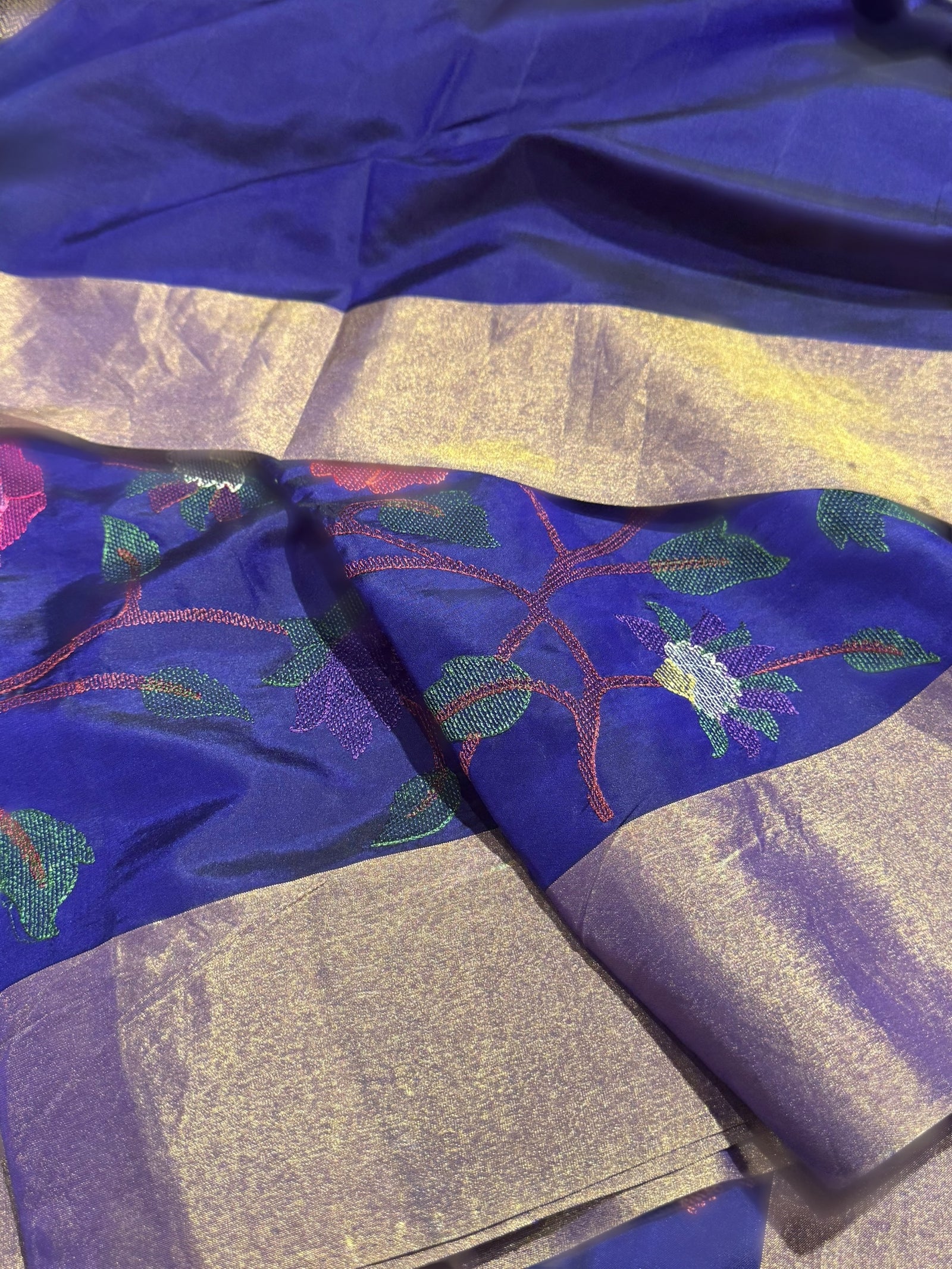Violet Kanchi Soft Silk Saree with allover jamdani inspired embroidery