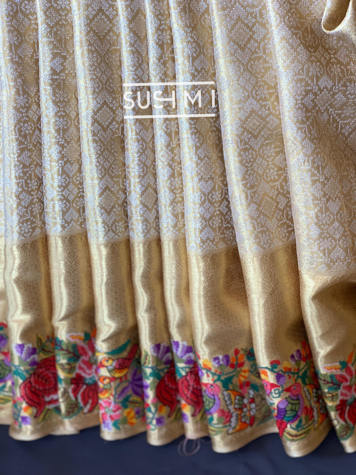 Gold Kanjeevaram Tissue Sareewith petite point embroidery : S62F087