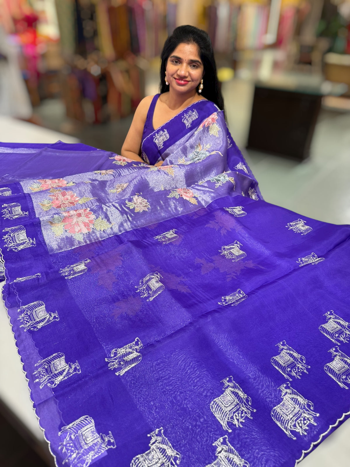 Purple Premium Handloom Designer Tissue saree with exquisite embroidery