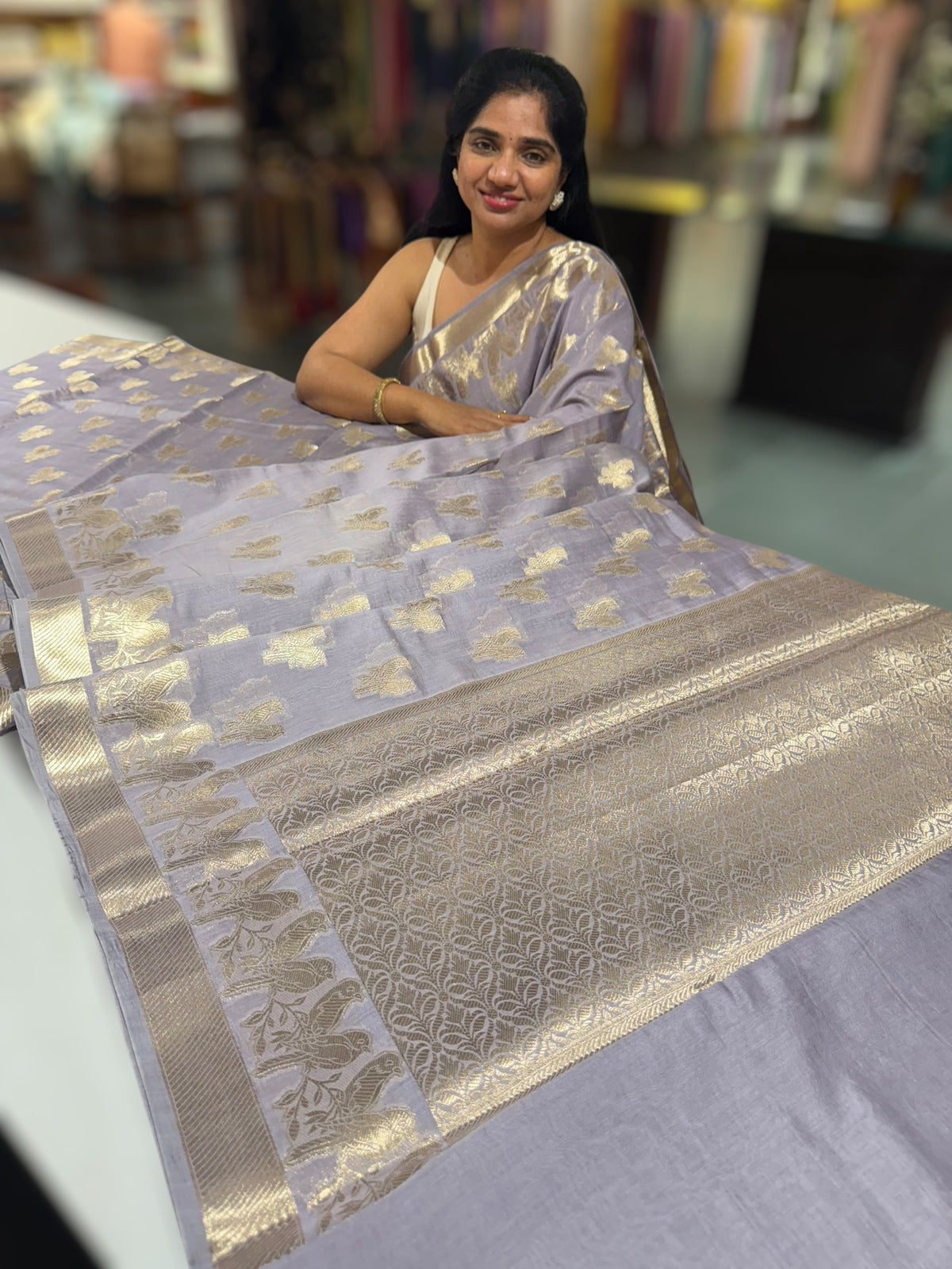 Dusty mauve Banarasi Mul Silk Cotton Saree
