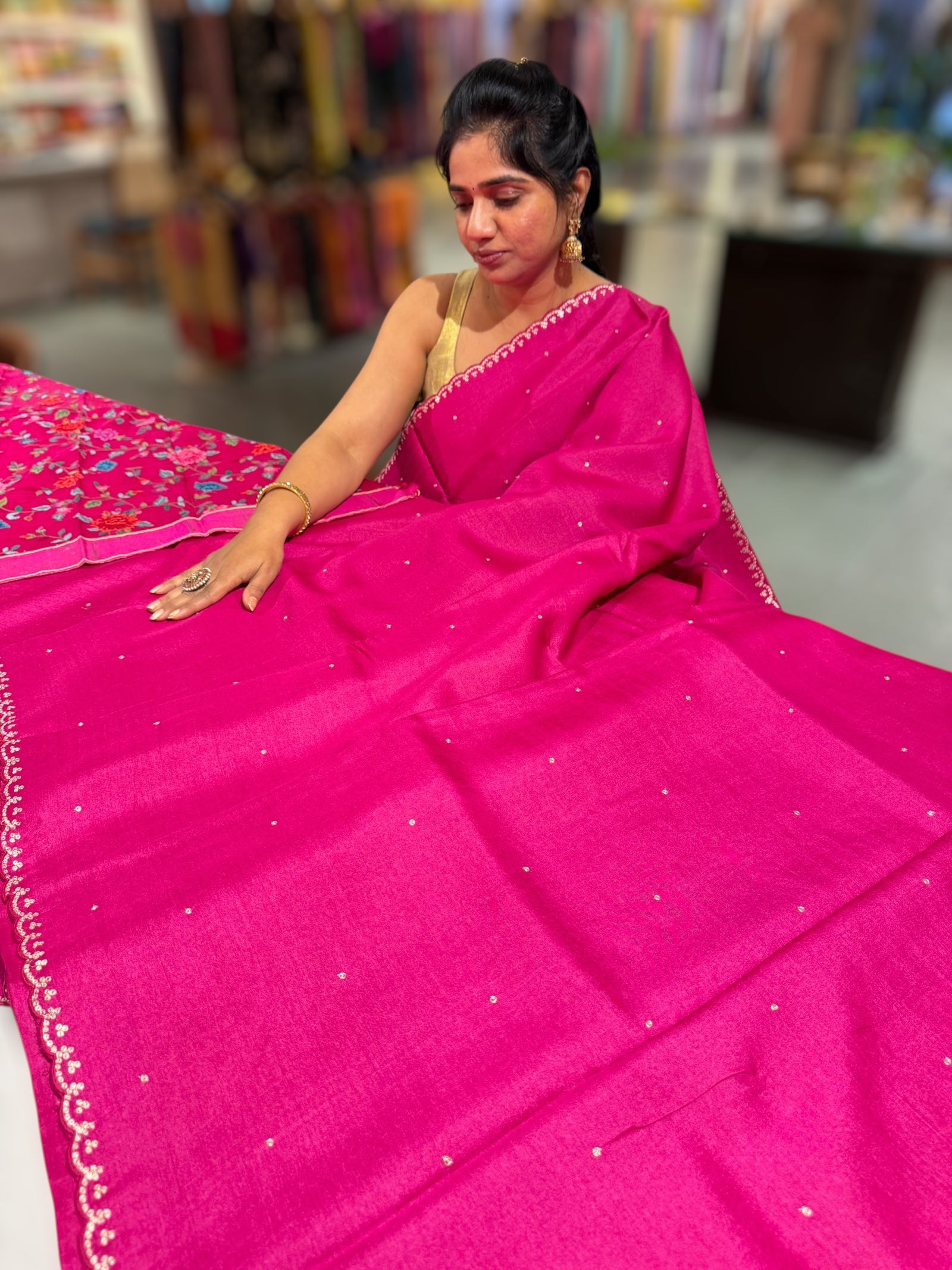 Rani Pink Tussar with fusion blouse