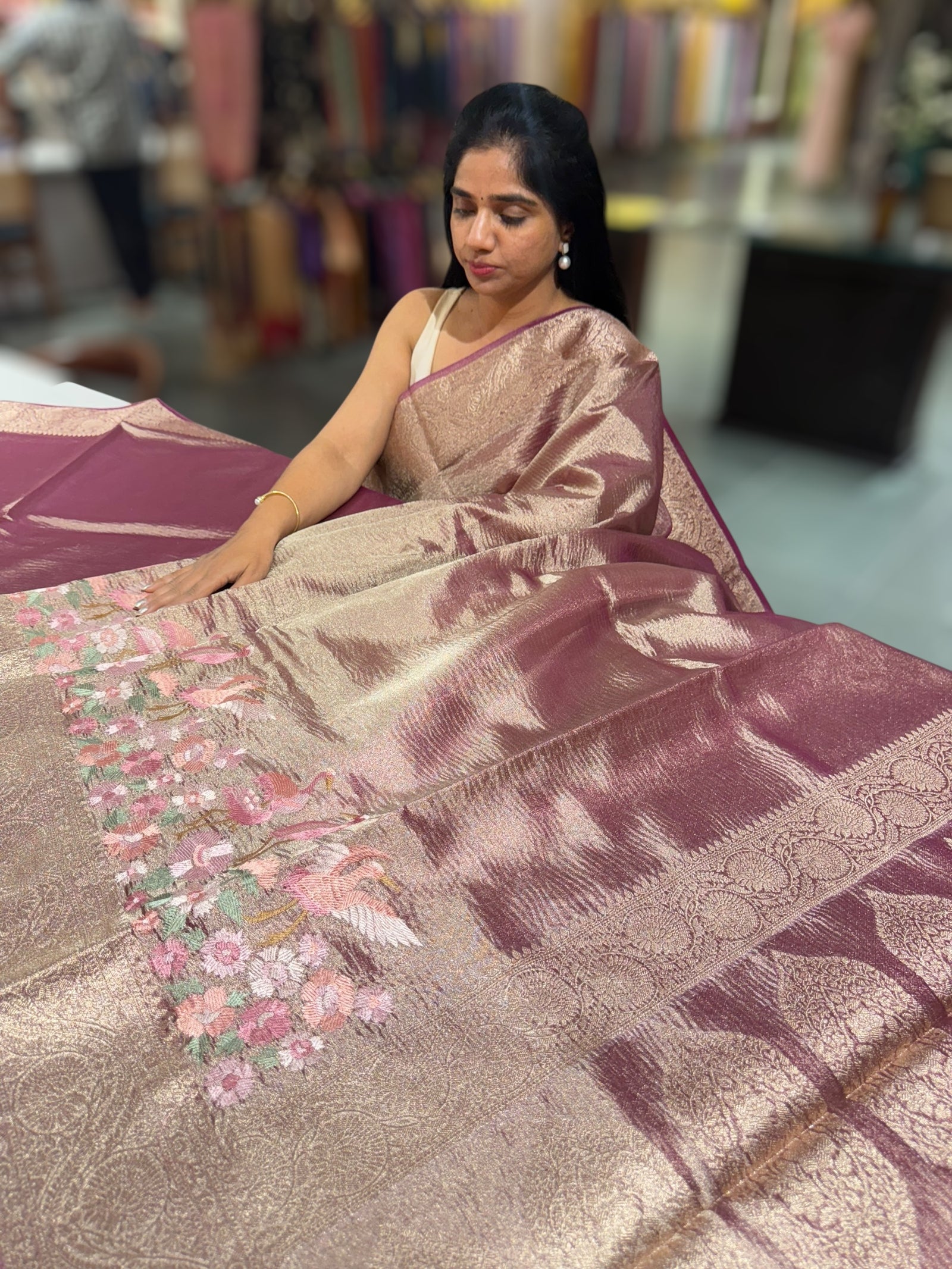 Crush tissue saree with embroidery
