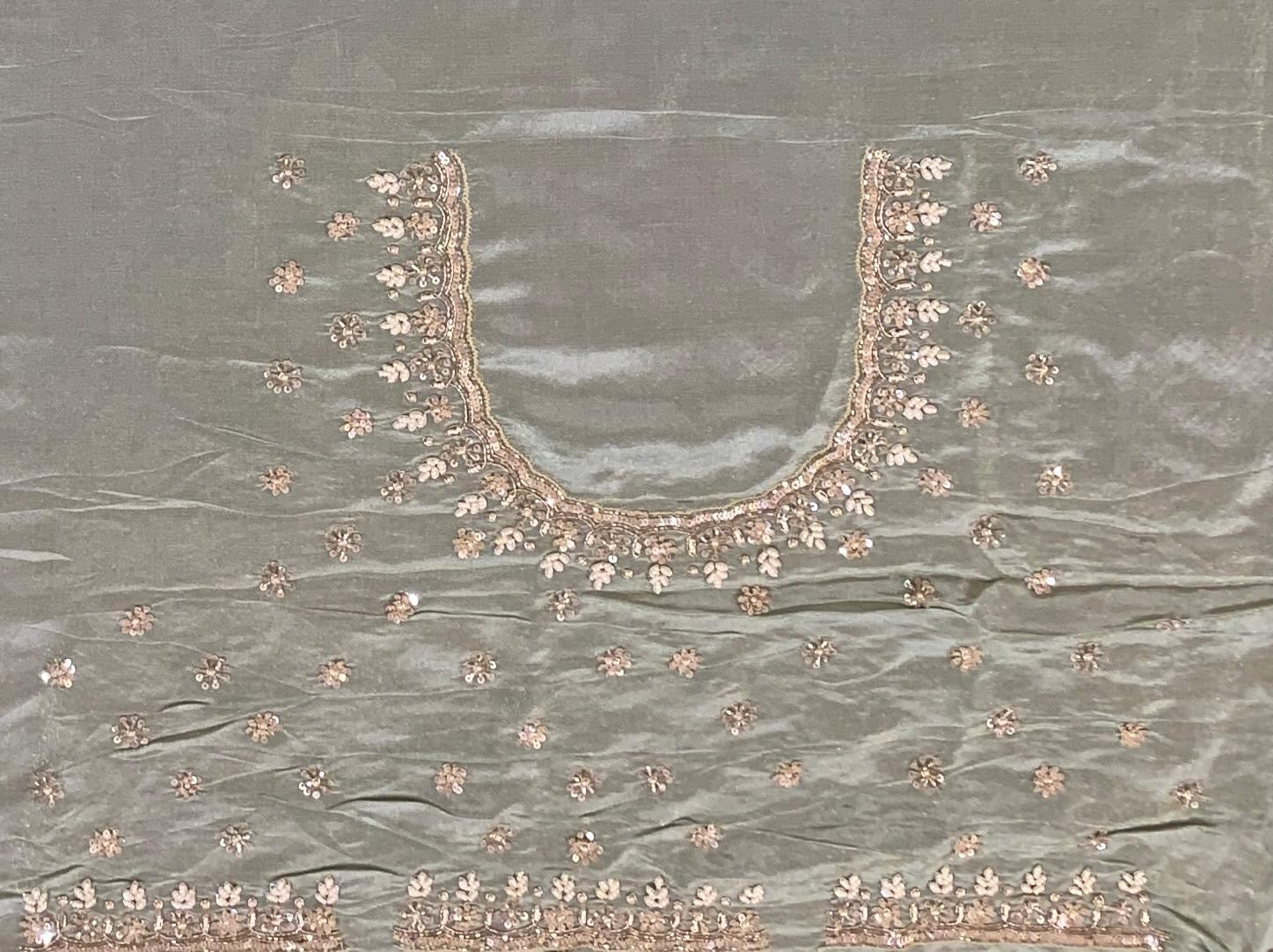 Pastel Blue Tissue Gorgette Saree With Hanwork Border and Blouse.
