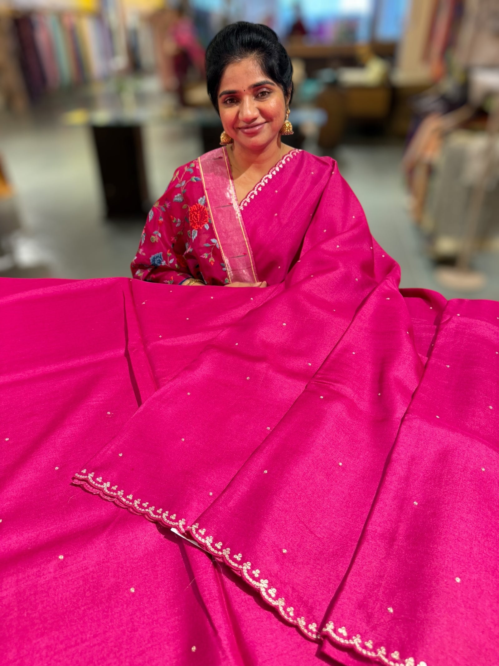 Rani Pink Tussar with fusion blouse