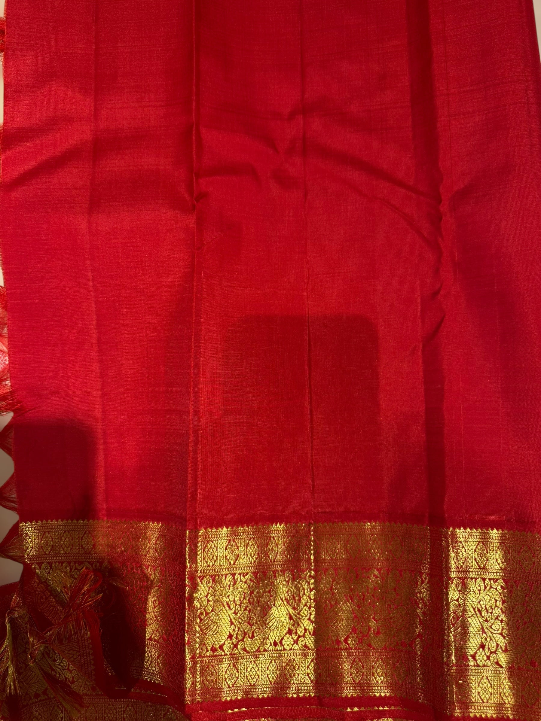 Ivory & Reddish Orange Combo Kanchi Vintage Saree