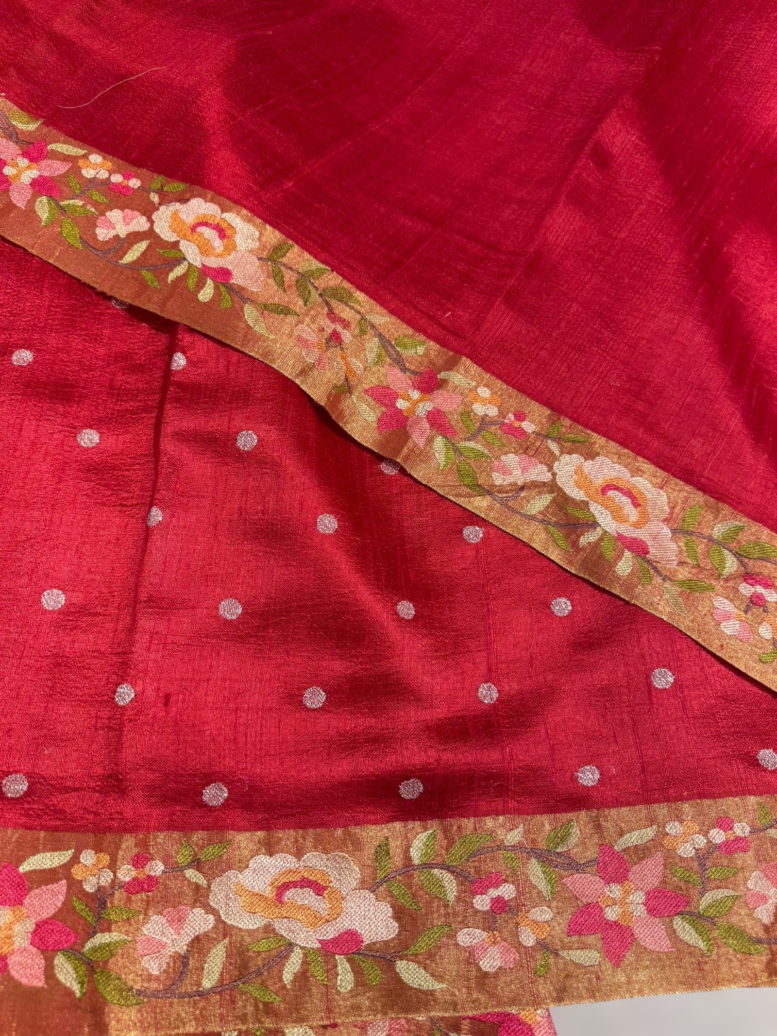 Dusty Red Raw Silk Saree with Embroidery