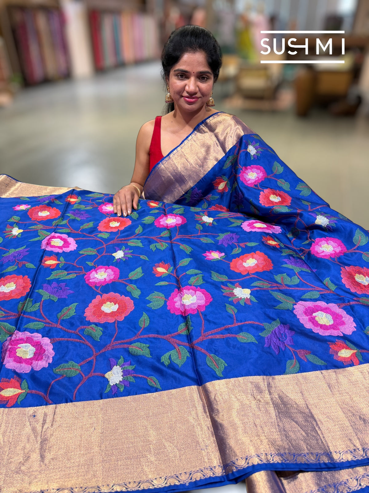 Royal Blue Kanchi Soft Silk Saree with embroidery : S62F176