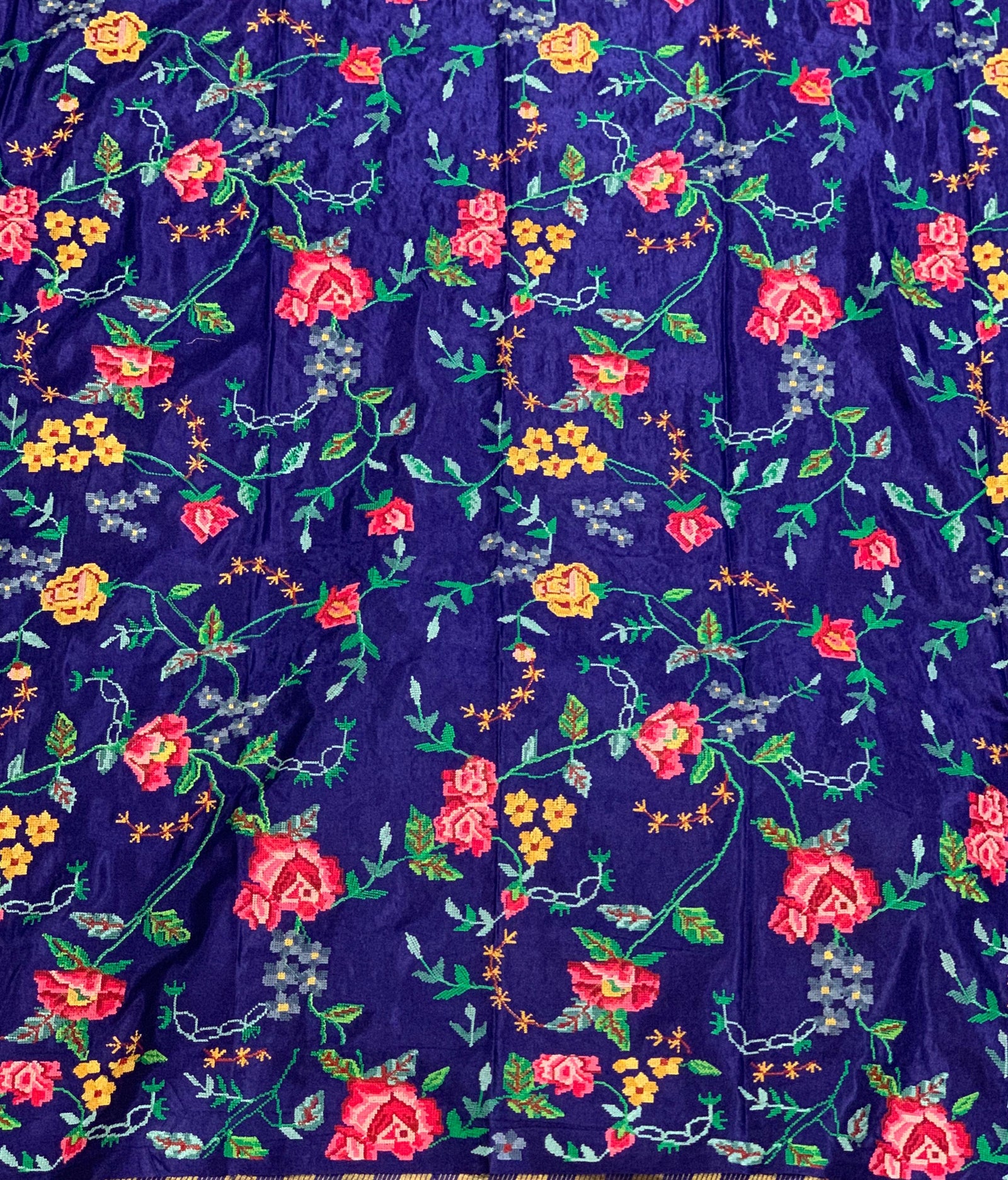 Blue Banarasi Tissue stripes Saree with petite point embroidery