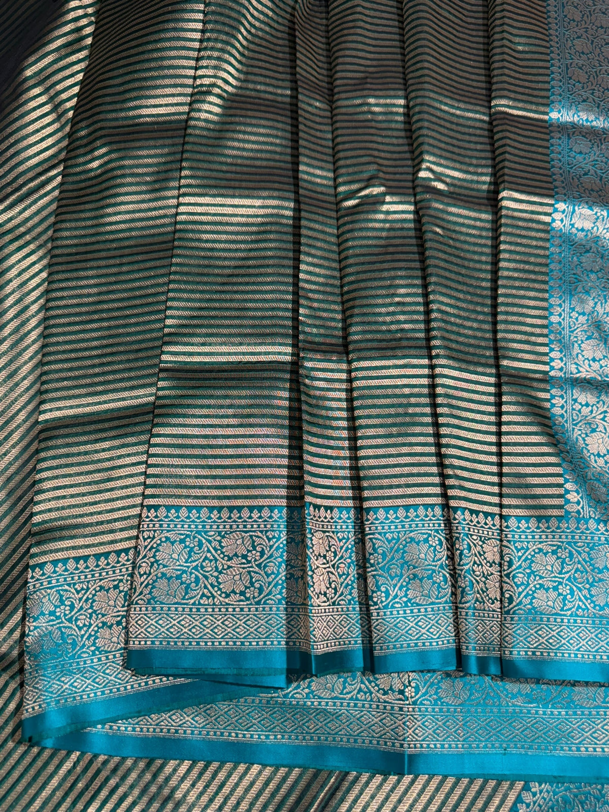 Emerald Green Banarasi Silk Stripes Saree