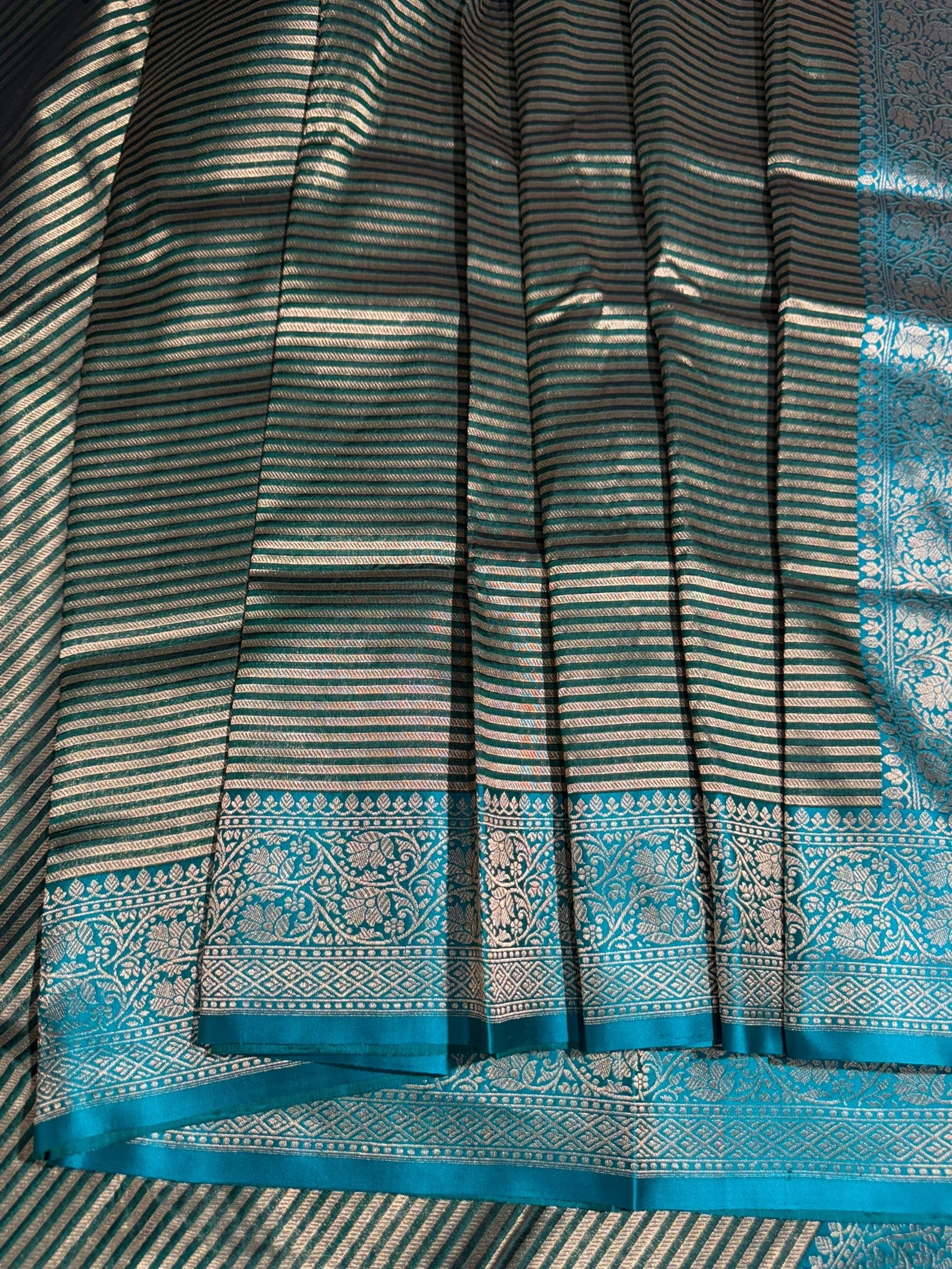 Emerald Green Banarasi Silk Stripes Saree