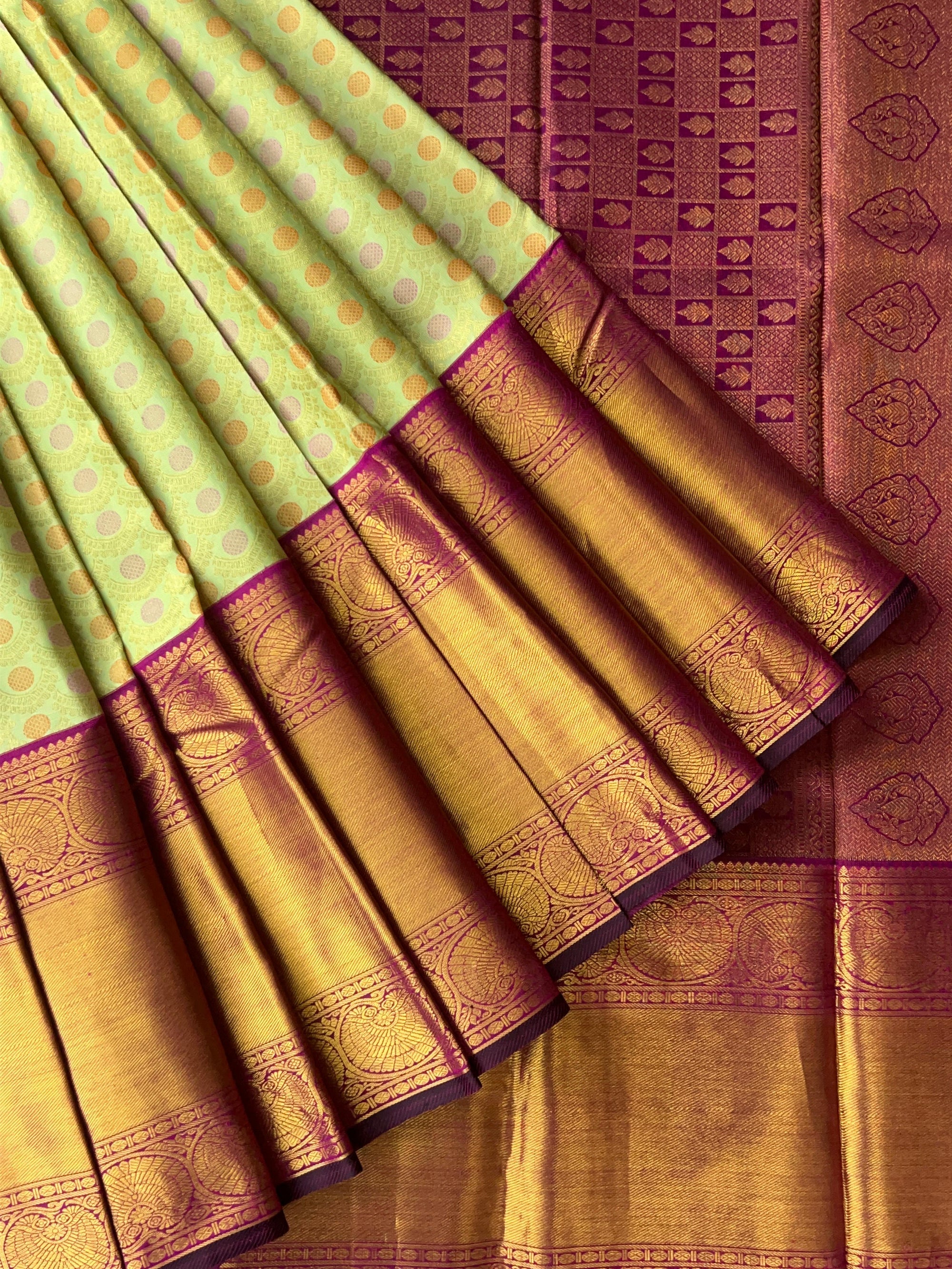 Mint Green Meenakari Korvai Kanjeevaram Saree