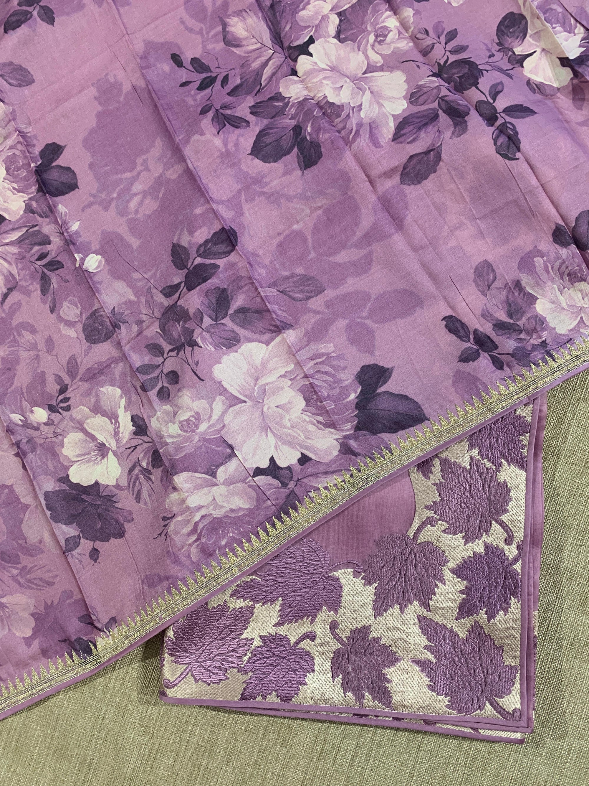 Lilac Organza Saree with Stunning Leaf Embroidered Border