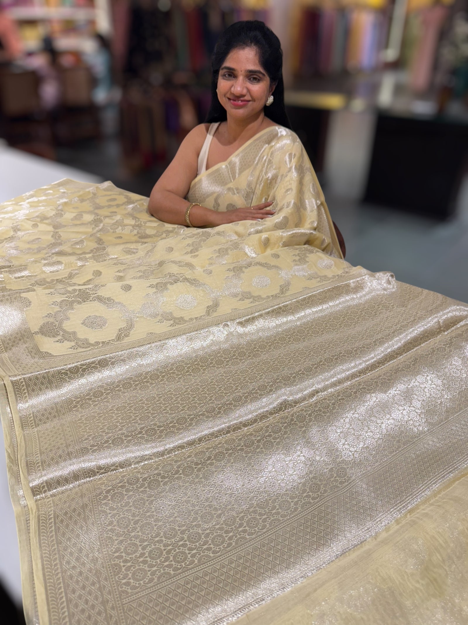 Pastel Yellow Mul Silk cotton Saree