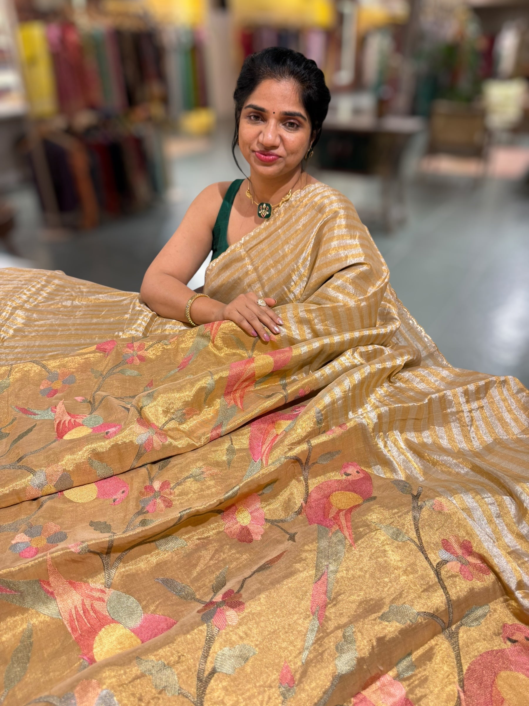 Chanderi Tissue Saree with stripes