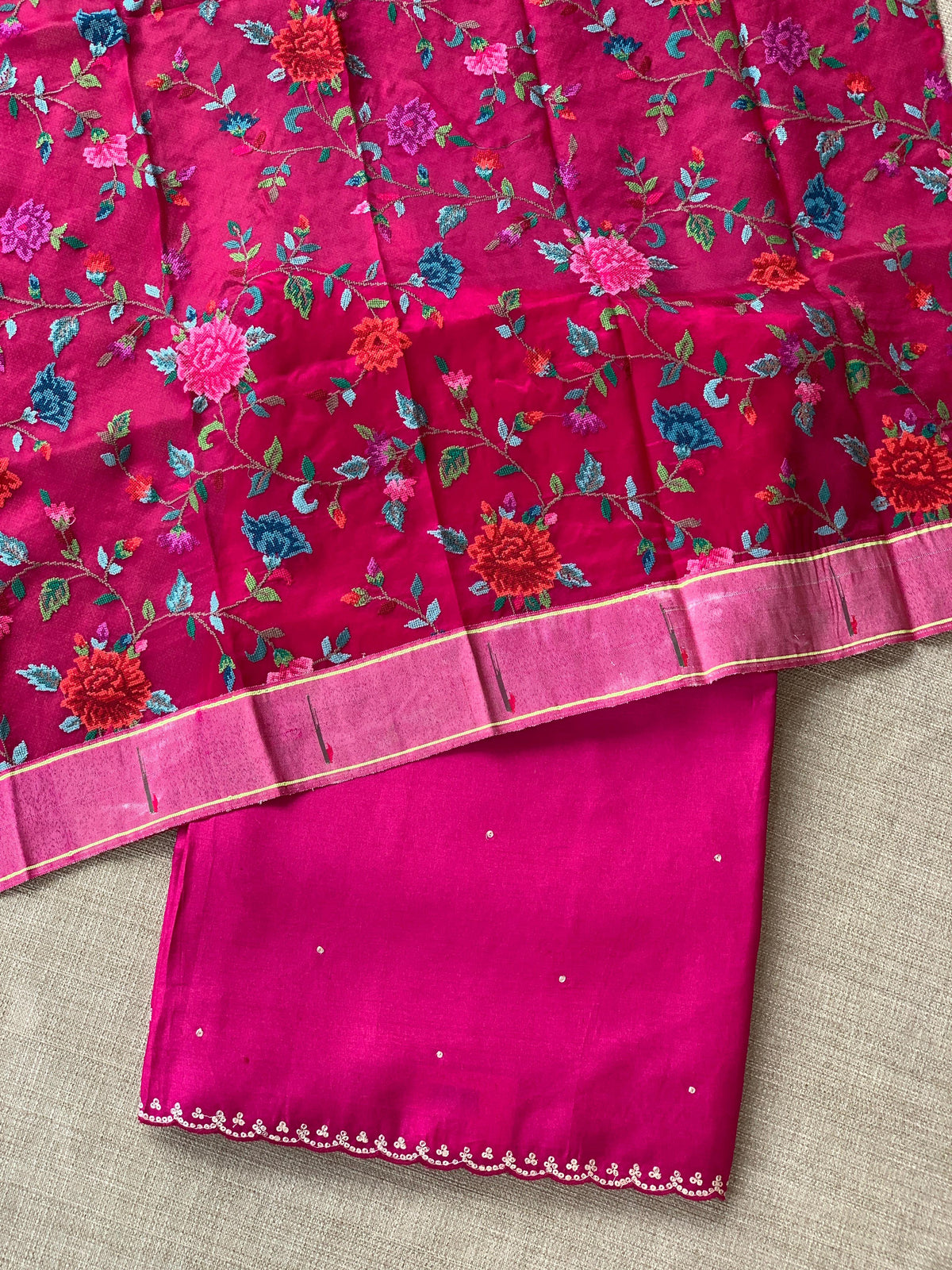 Rani Pink Tussar with fusion blouse