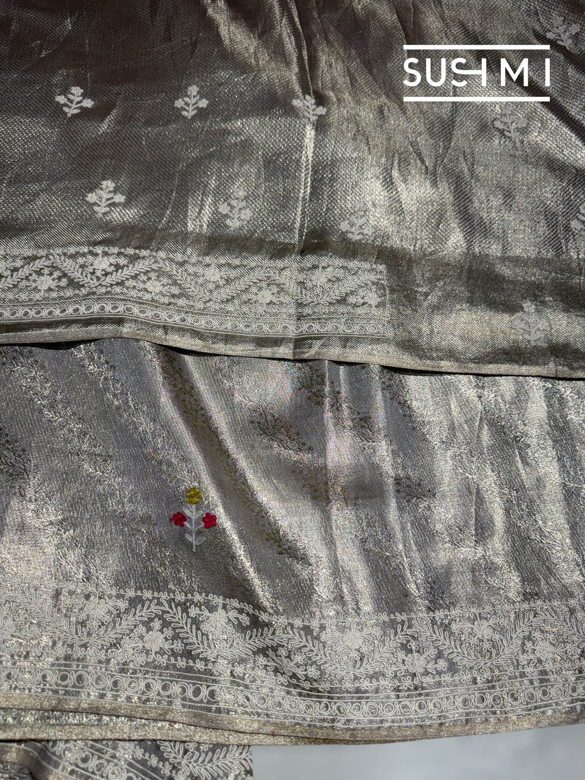 Silver Tissue Brocade Kanjeevaram with embroidery D62F038