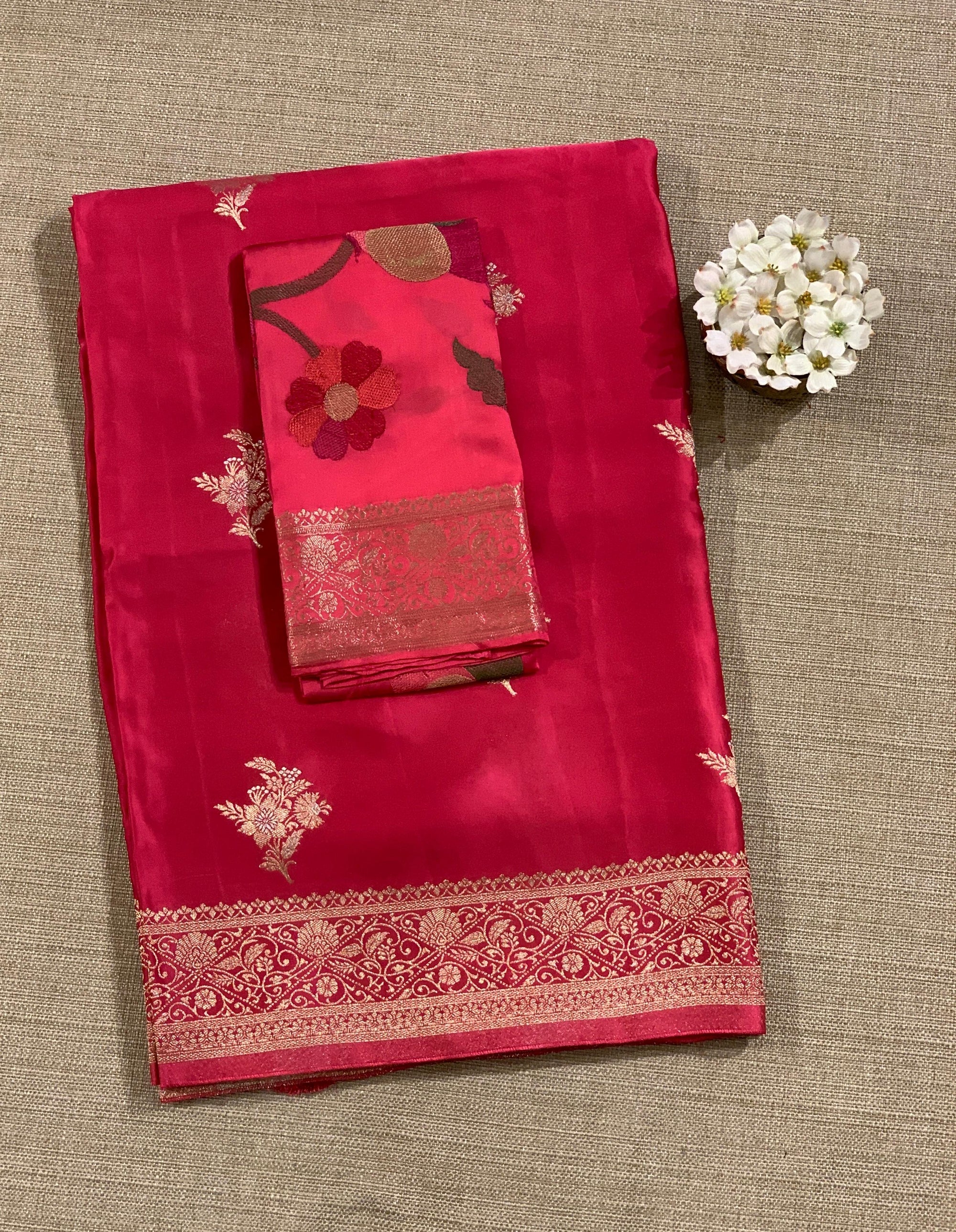 Dark Pink Mashru Silk Saree with Paithani inspired embroidered blouse