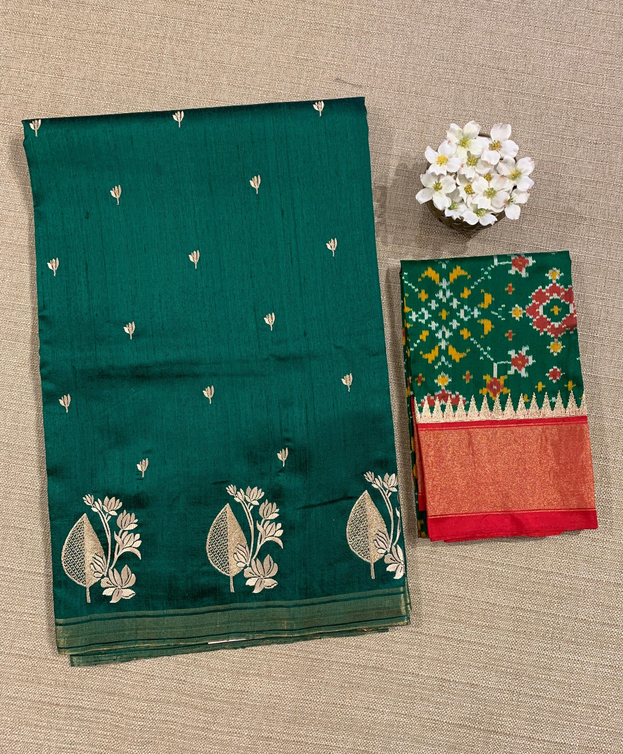 Bottle Green Pure Handloom Raw Silk Saree