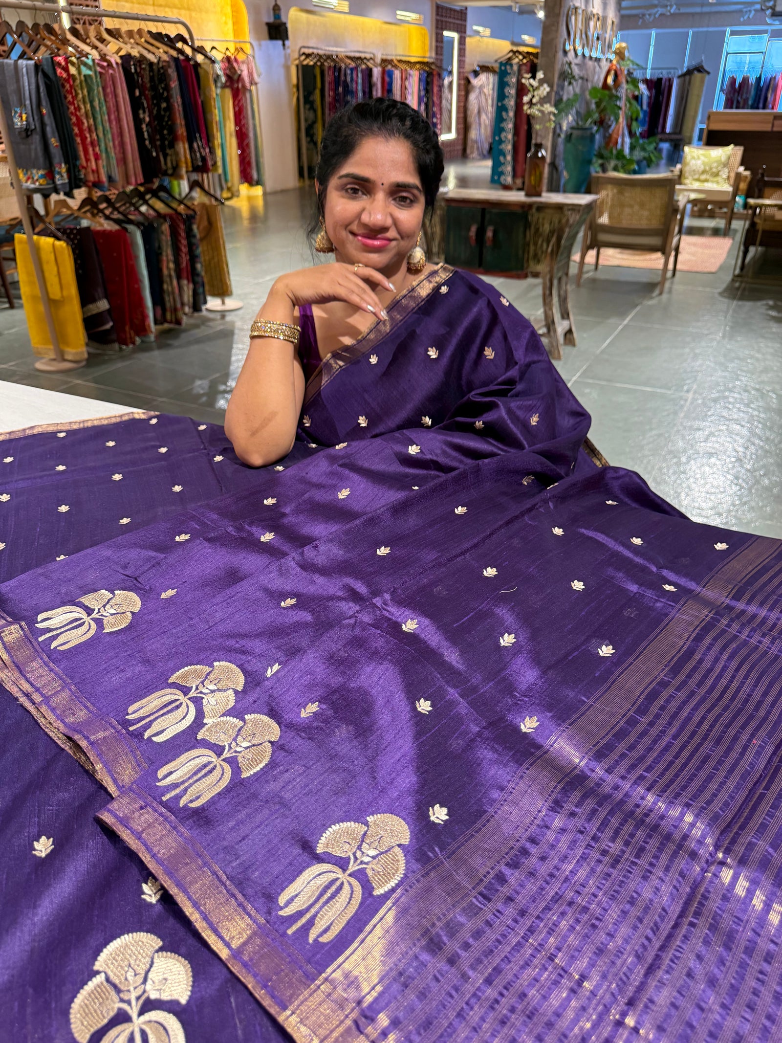 Violet Pure Handloom Raw Silk Saree