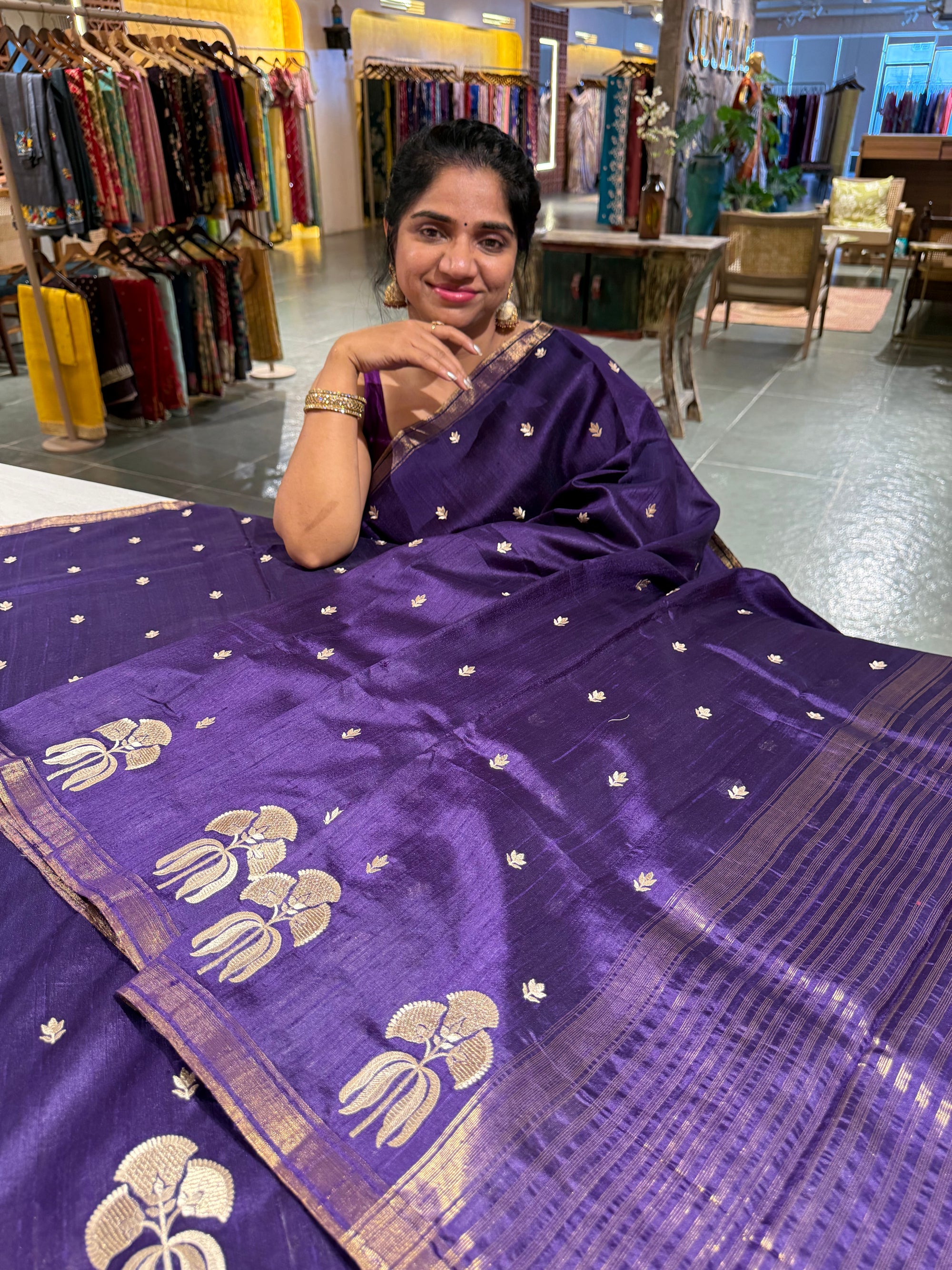 Violet Pure Handloom Raw Silk Saree
