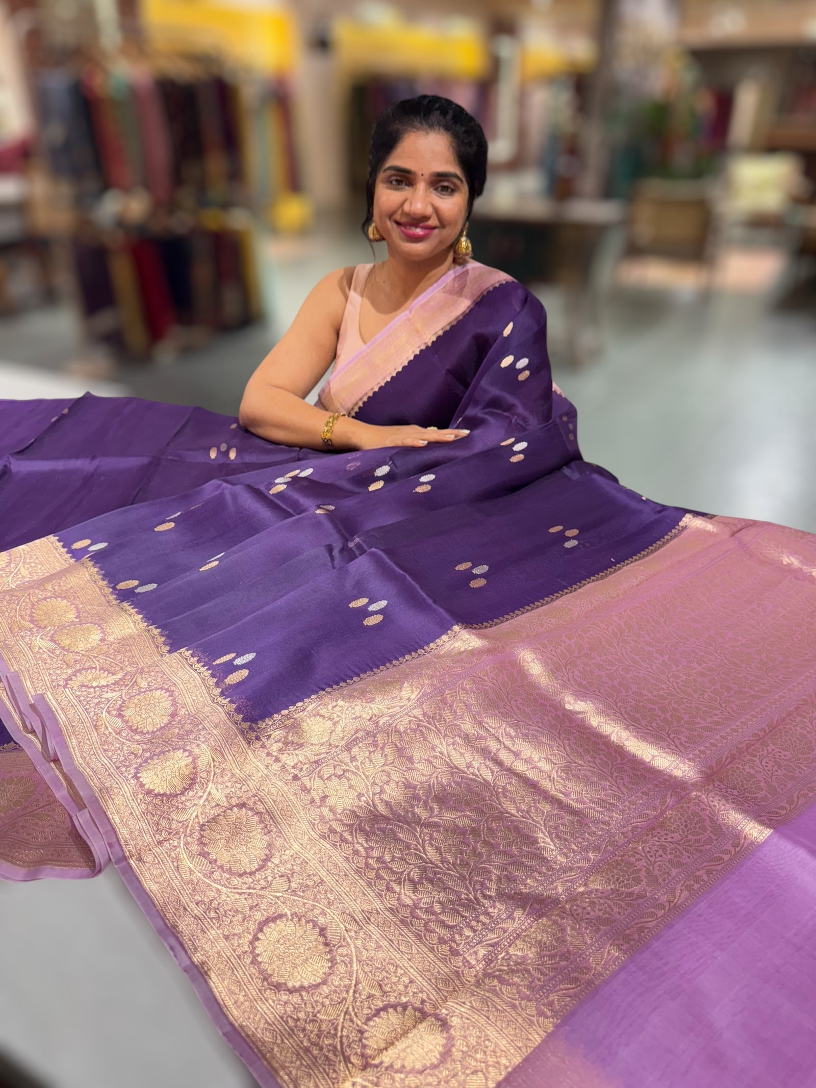 Violet & Lilac Pure Handloom premium Kora Banarasi Saree