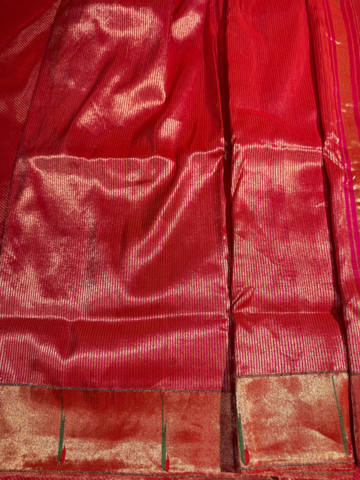 Rani Pink Pure handloom paithani tissue stripes saree