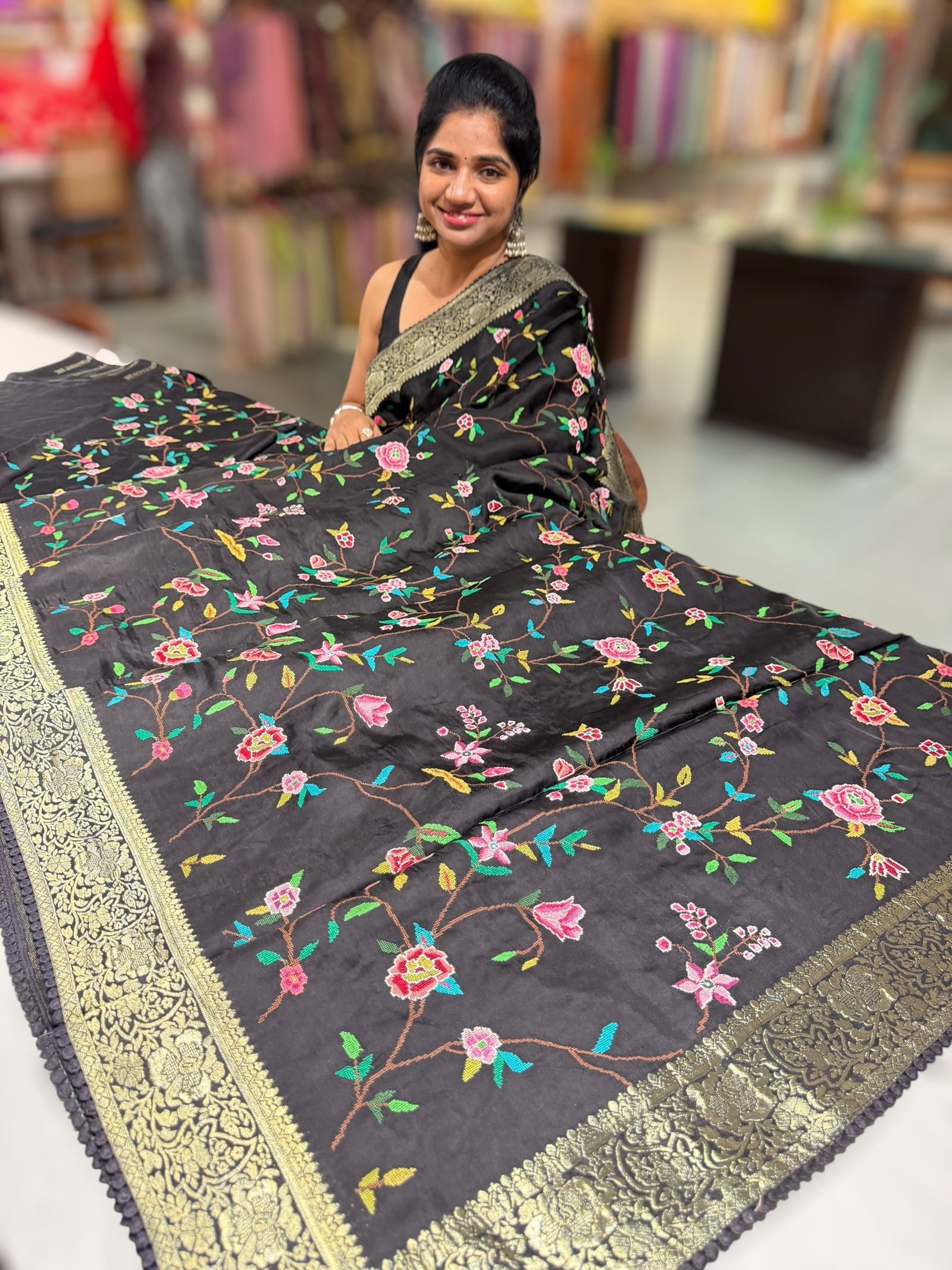 Black Mashru Banaras with embroidery