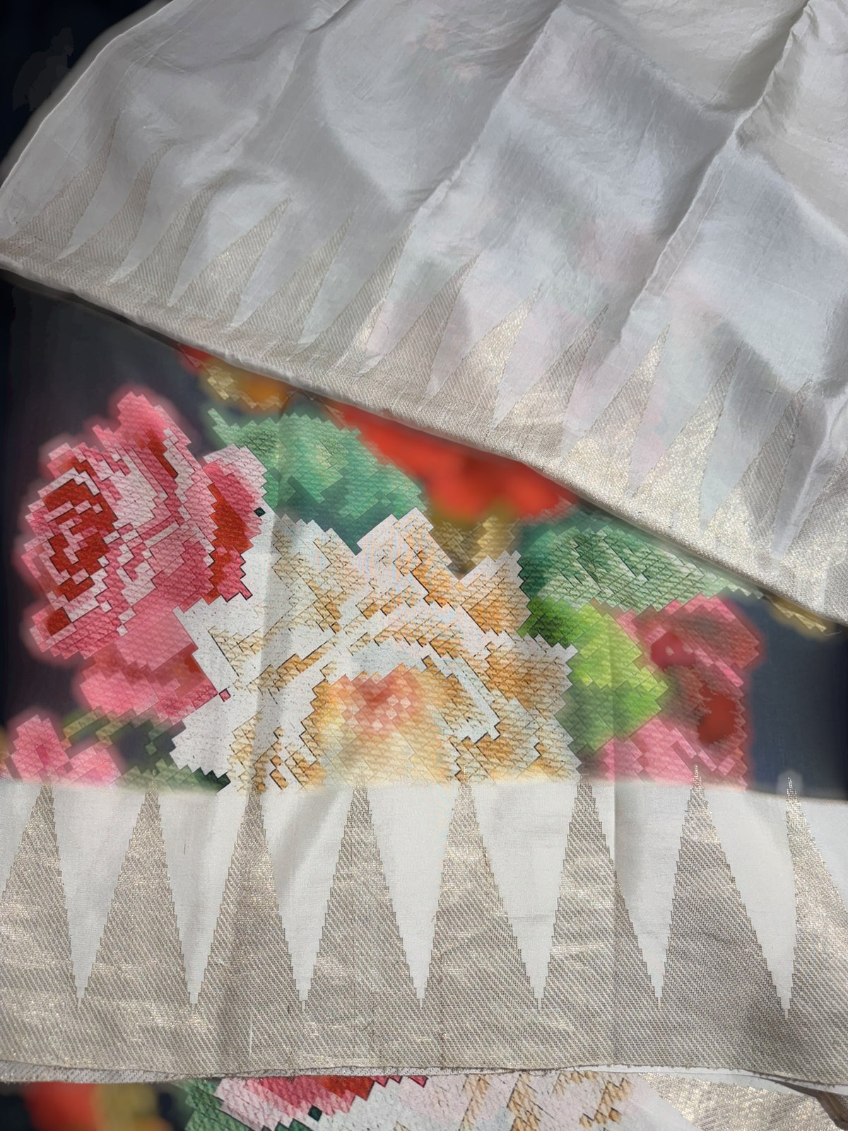 Kanchi soft silk Designer printed saree with temple border