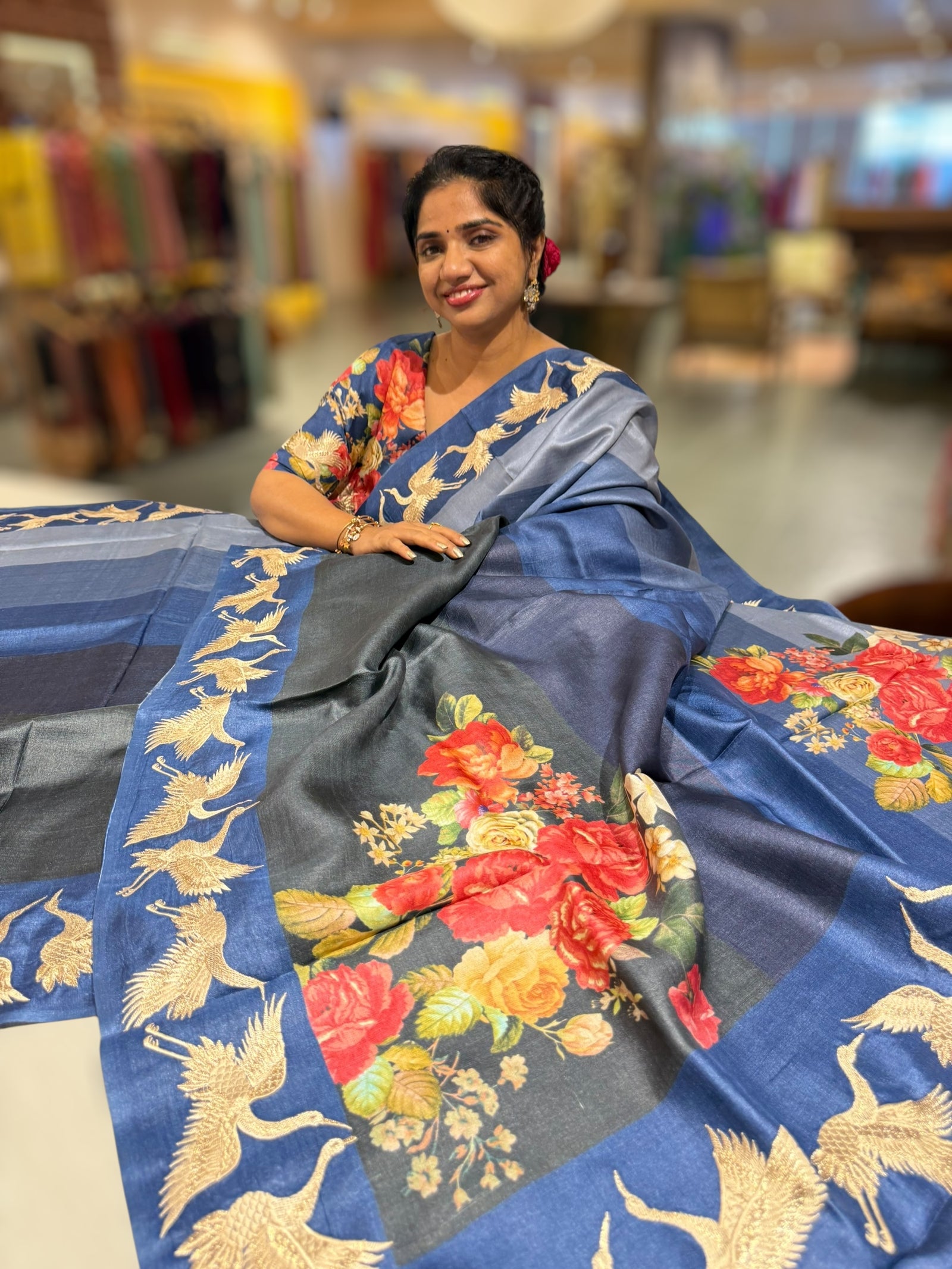 Tussar Rangkaat Saree With Crane Bird  Embroidered Border