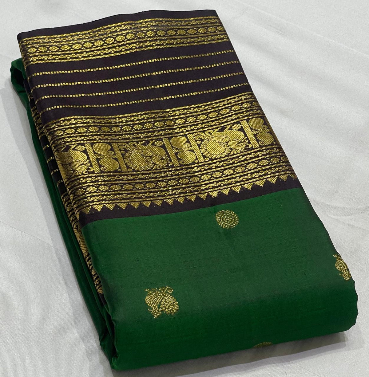 Emerald Green & Coffee Brown Combo Vaira Oosi Checks Kanjeevaram Saree