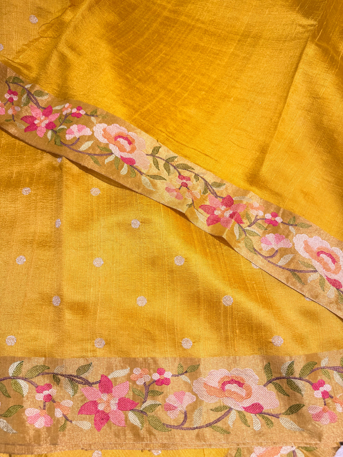 Mango Yellow Raw Silk Saree with Embroidery