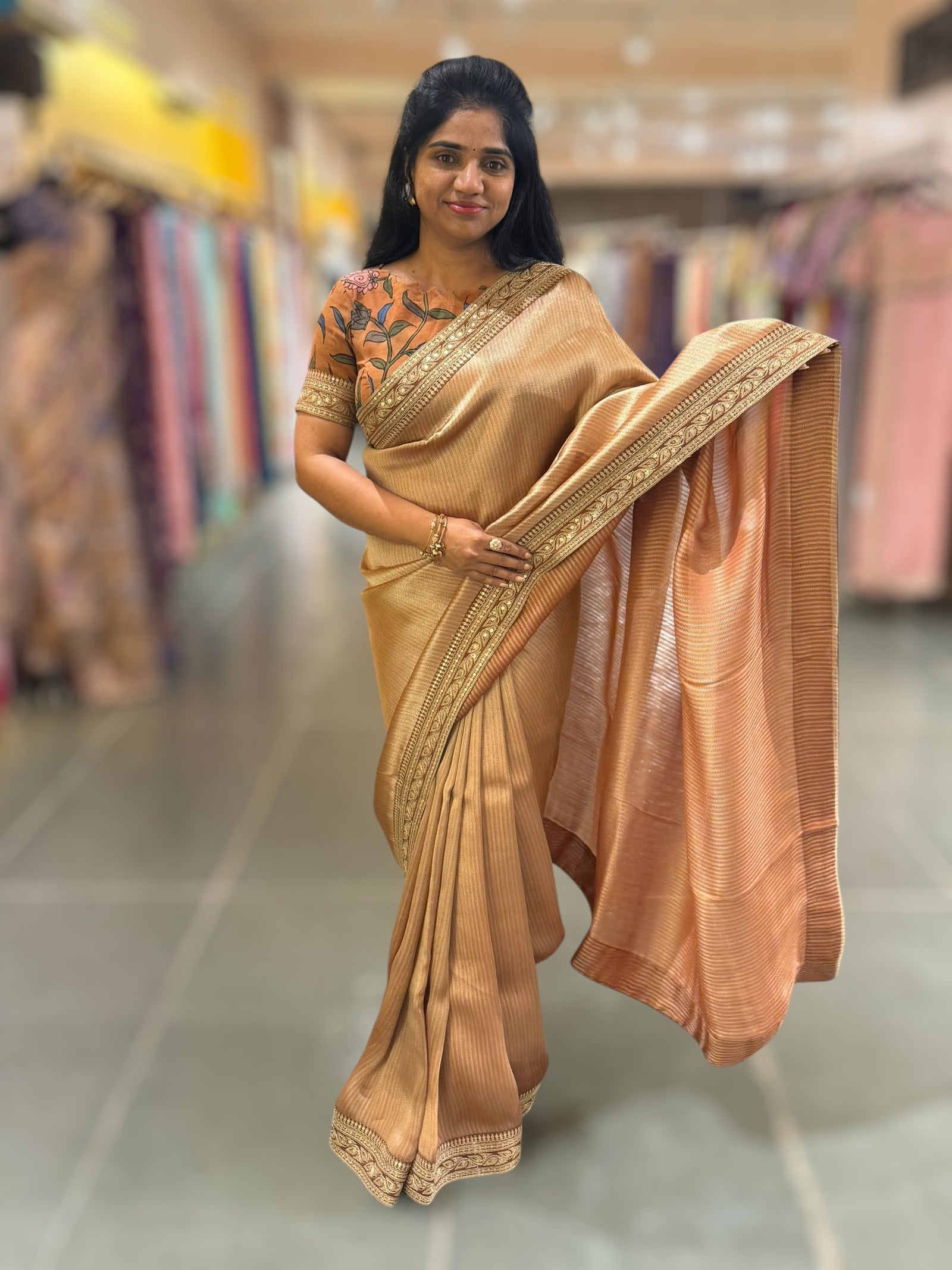 Rust Banarasi tonchoi with pen kalamkari Blouses