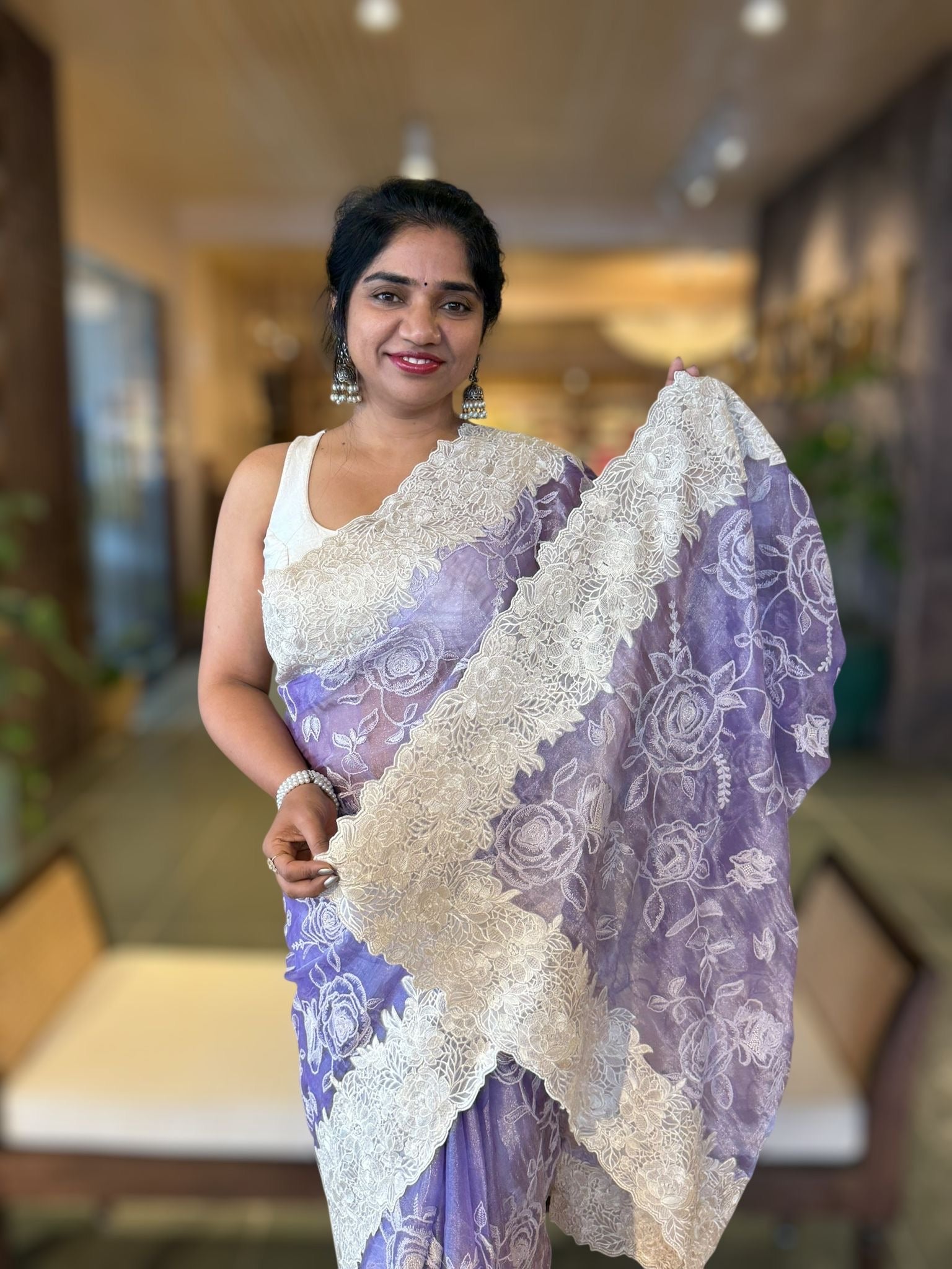 Lilac pure handloom tissue saree