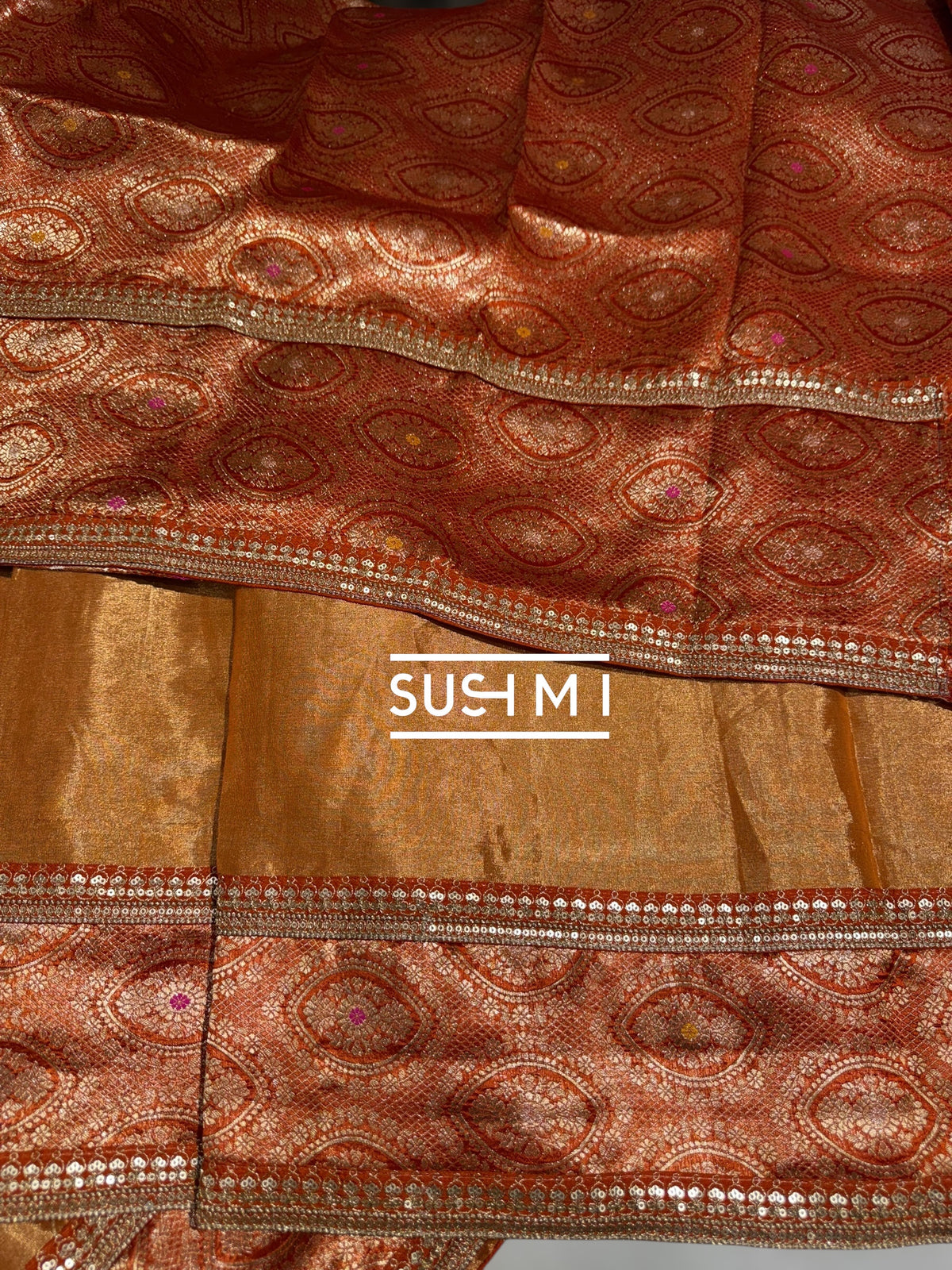 Rust Orange Fusion Banarasi Tissue Saree : S62108