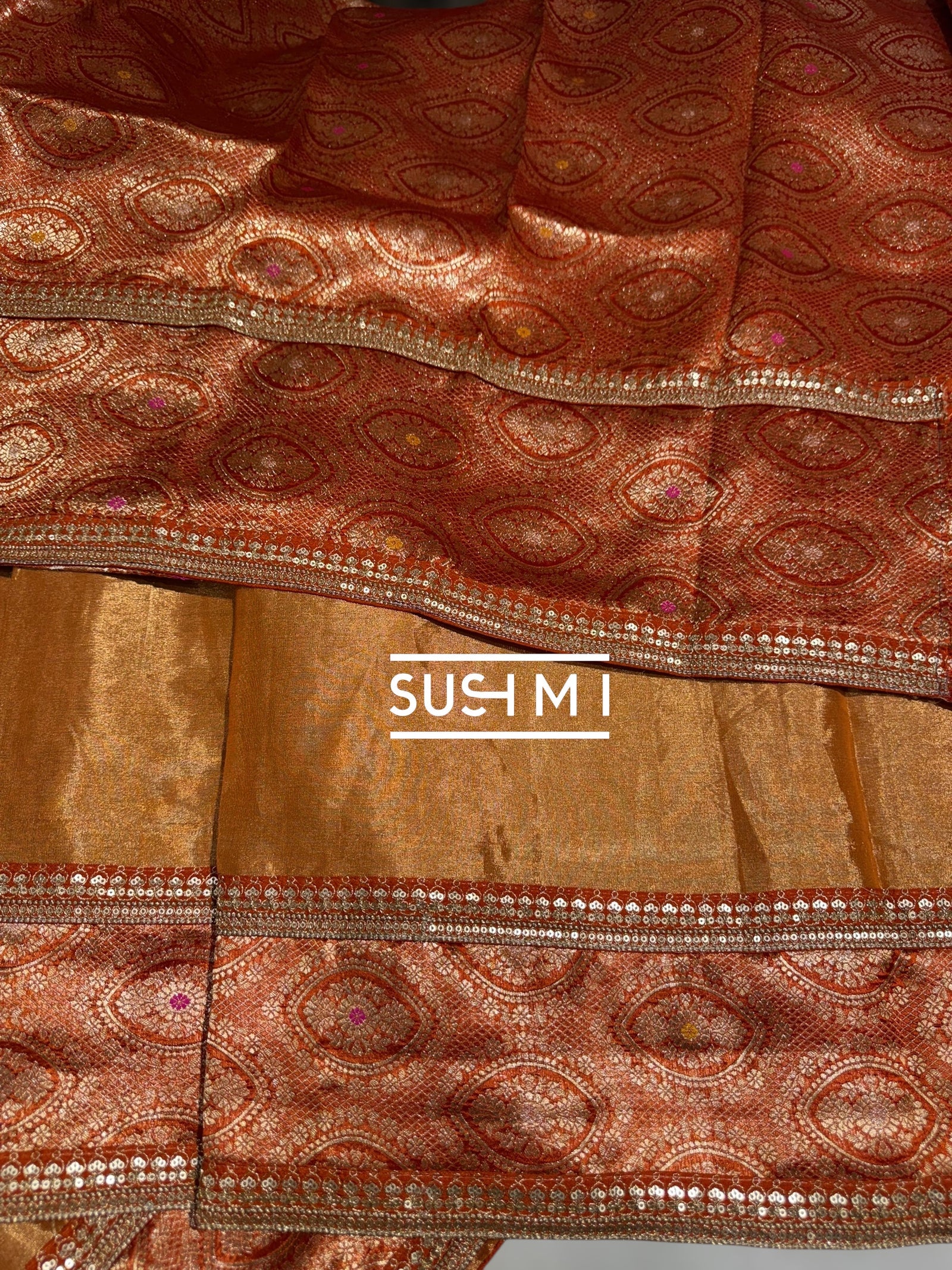 Rust Orange Fusion Banarasi Tissue Saree : S62108