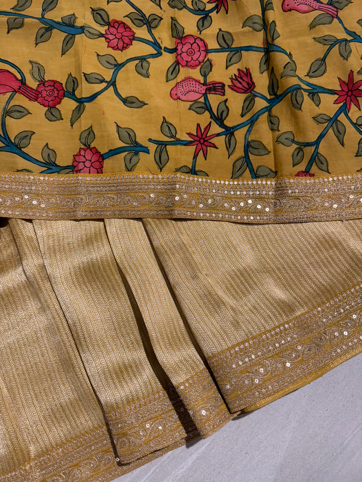 Lemon Yellow Banarasi brocade with sabyasachi borders and pen kalamkari Blouses
