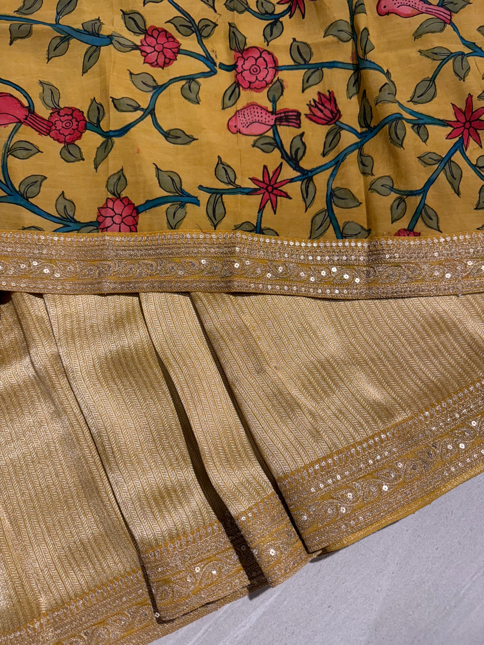 Lemon Yellow Banarasi brocade with sabyasachi borders and pen kalamkari Blouses