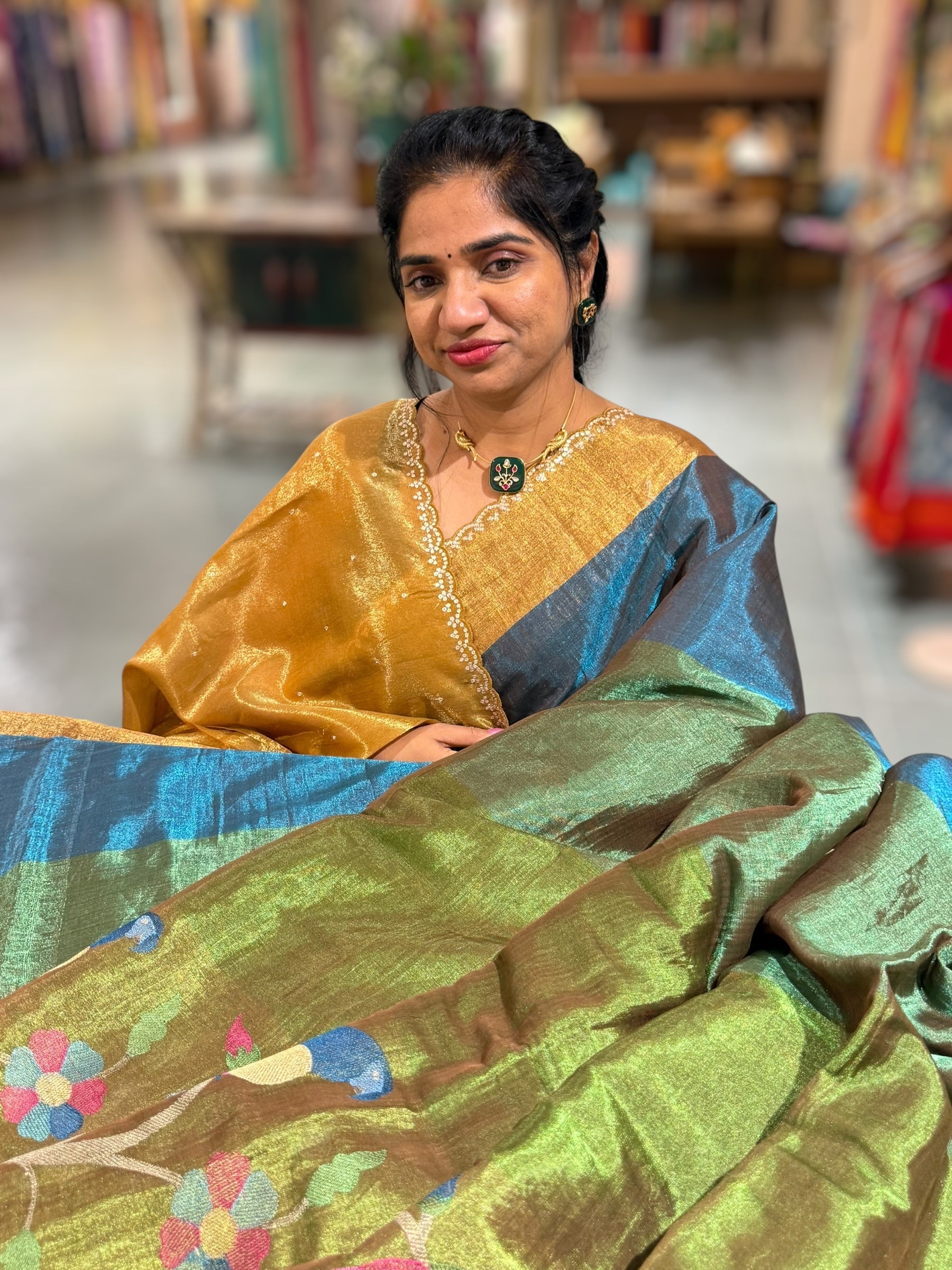 Chanderi Tissue Saree with Paithani inspired stripes