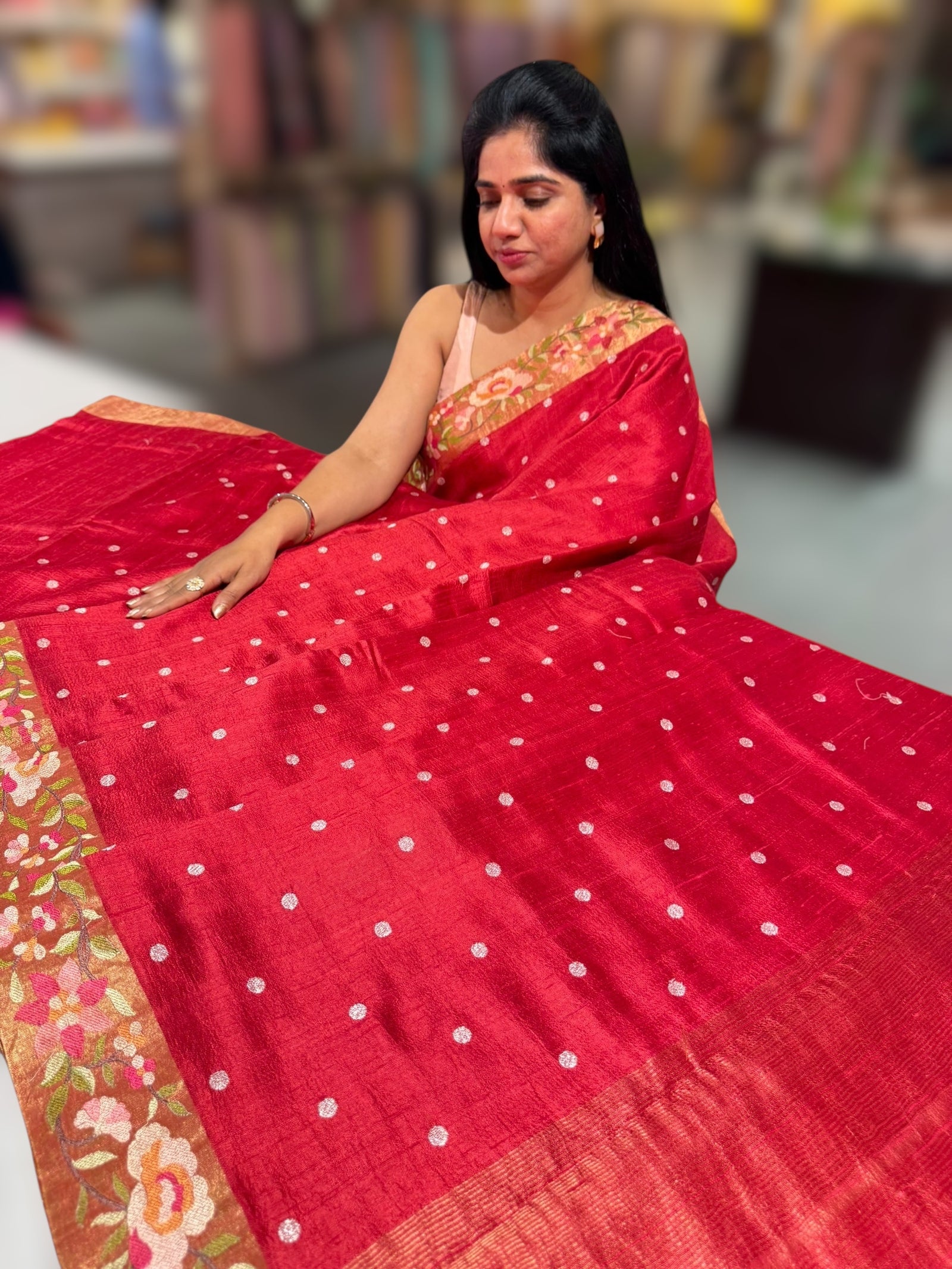 Dusty Red Raw Silk Saree with Embroidery